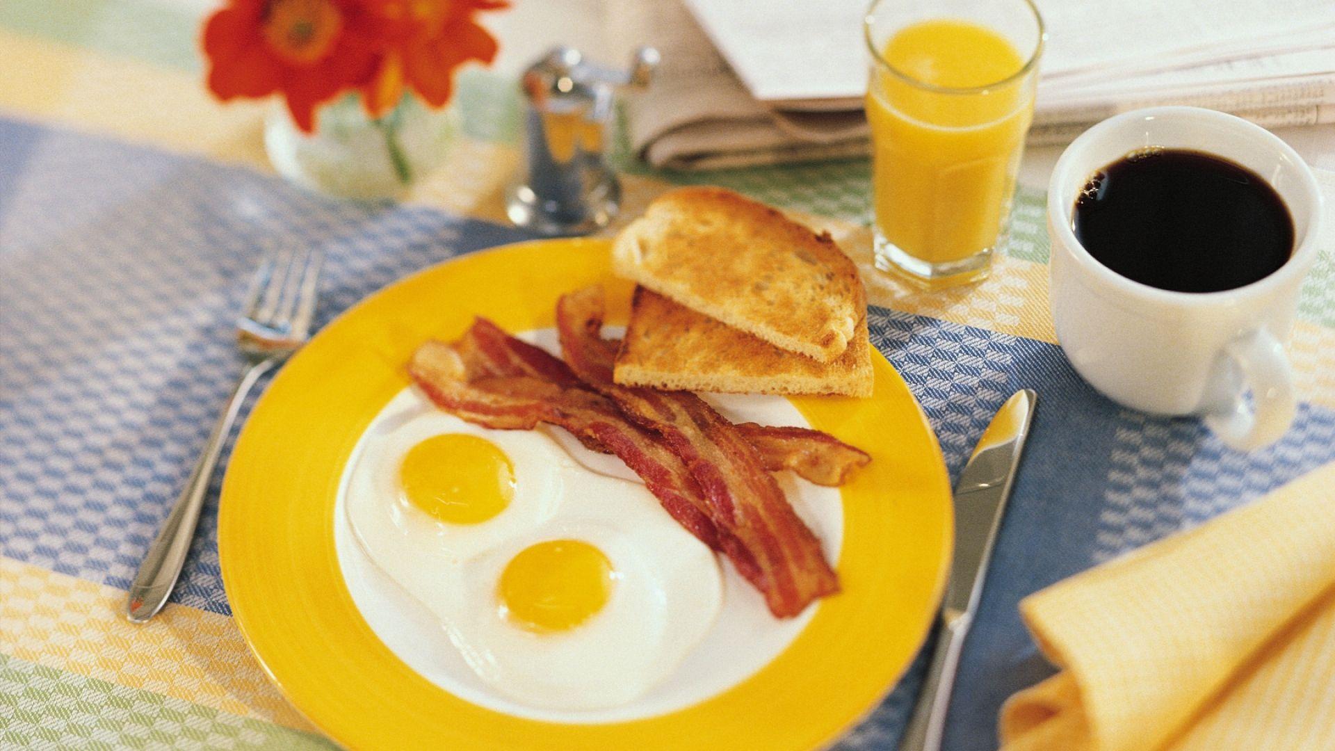 1920x1080 Download Wallpaper 1920x1080 eggs, coffee, juice, bacon, fried