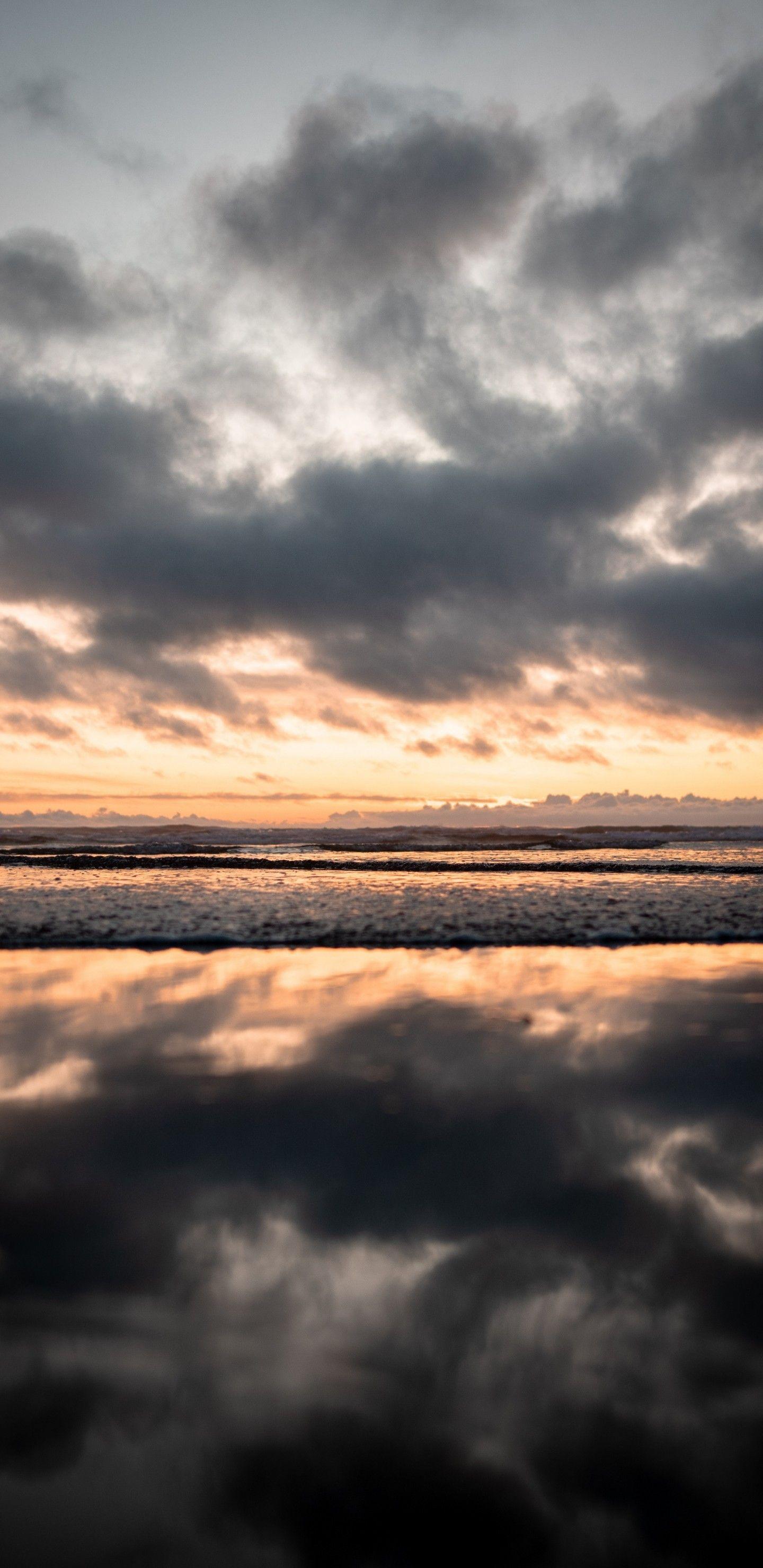 1440x2960 Download 1440x2960 Ocean, Waves, Sunset, Dusk, Sea, Clouds