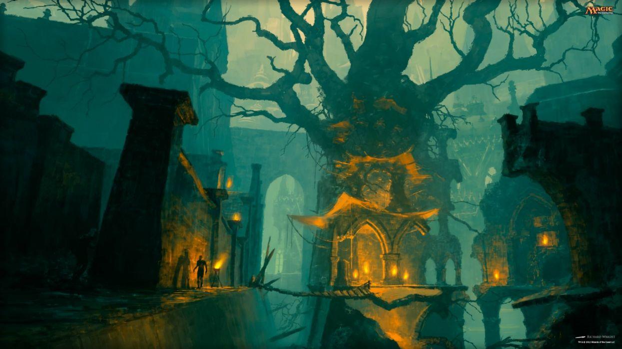 1245x700 Fantasy art artwork magic gathering dark city cities wallpaperx1440