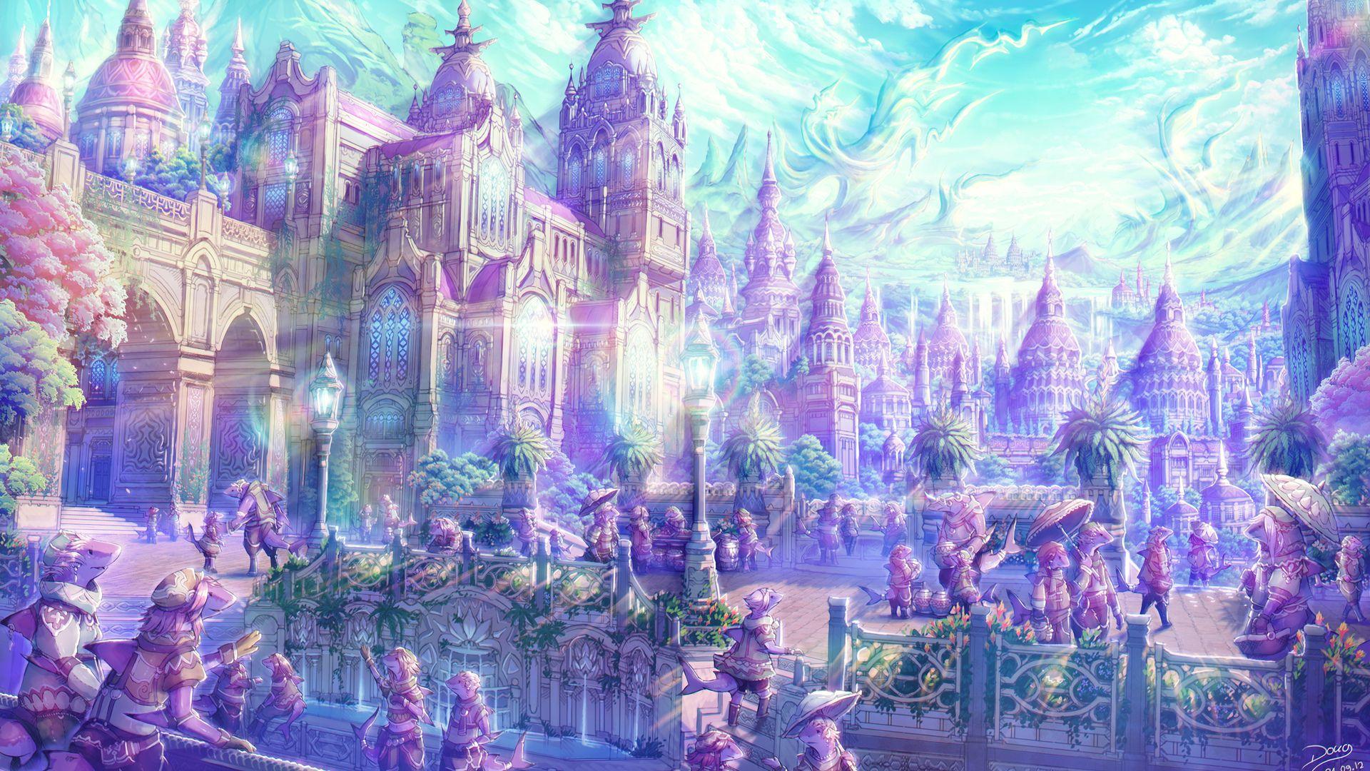 1920x1080 anime, Artistic, Cities, Fantasy, Soft, Castles, Landscapes, Places, Magical Wallpaper HD / Desktop and Mobile Background