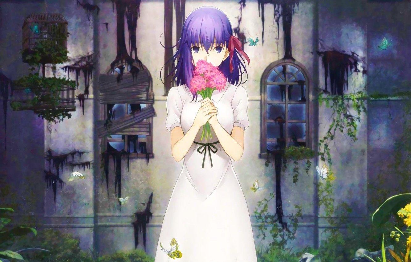1332x850 Wallpaper Girl, Fate Stay Night, Flowers, Type Moon, Sakura Matou, Heaven's Feel Image For Desktop, Section прочее