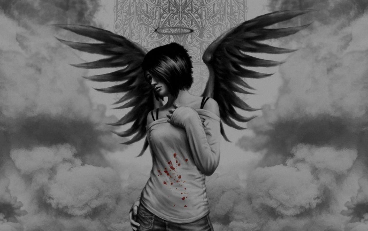 1280x804 Anime Girl Dark Wings wallpaper. Anime Girl Dark Wings