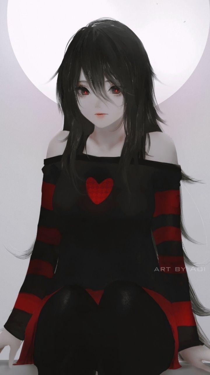 720x1280 Beautiful Anime Girl Black Wallpaper