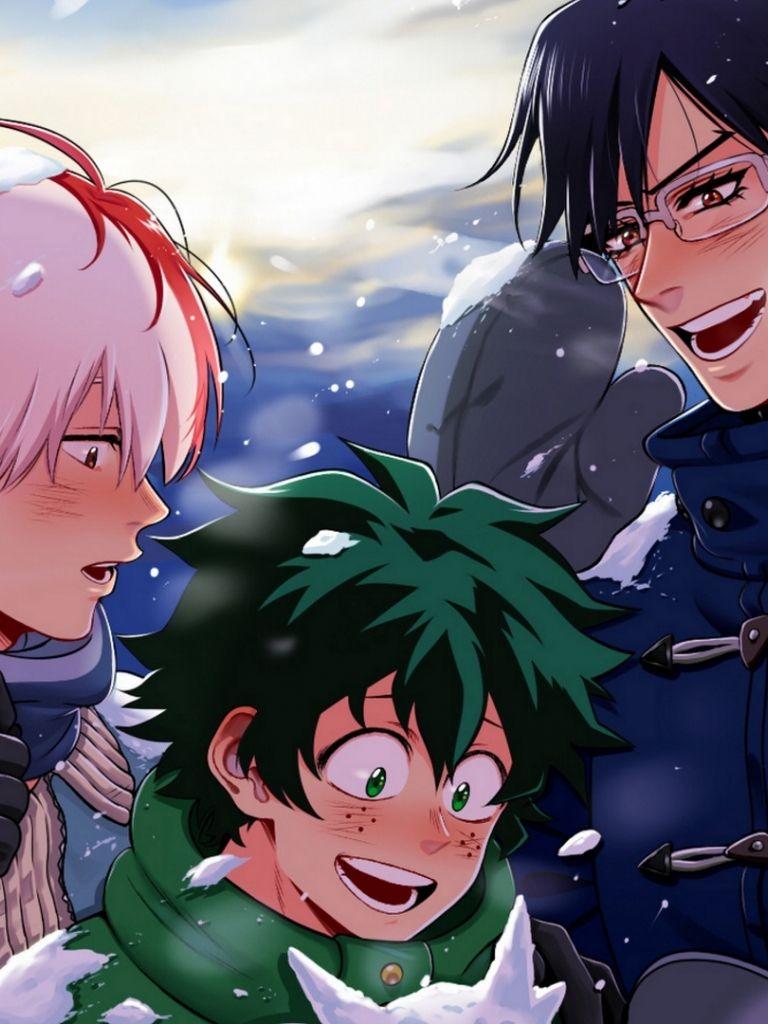 768x1024 Free download Wallpaper of Anime Izuku Midoriya Shouto Todoroki