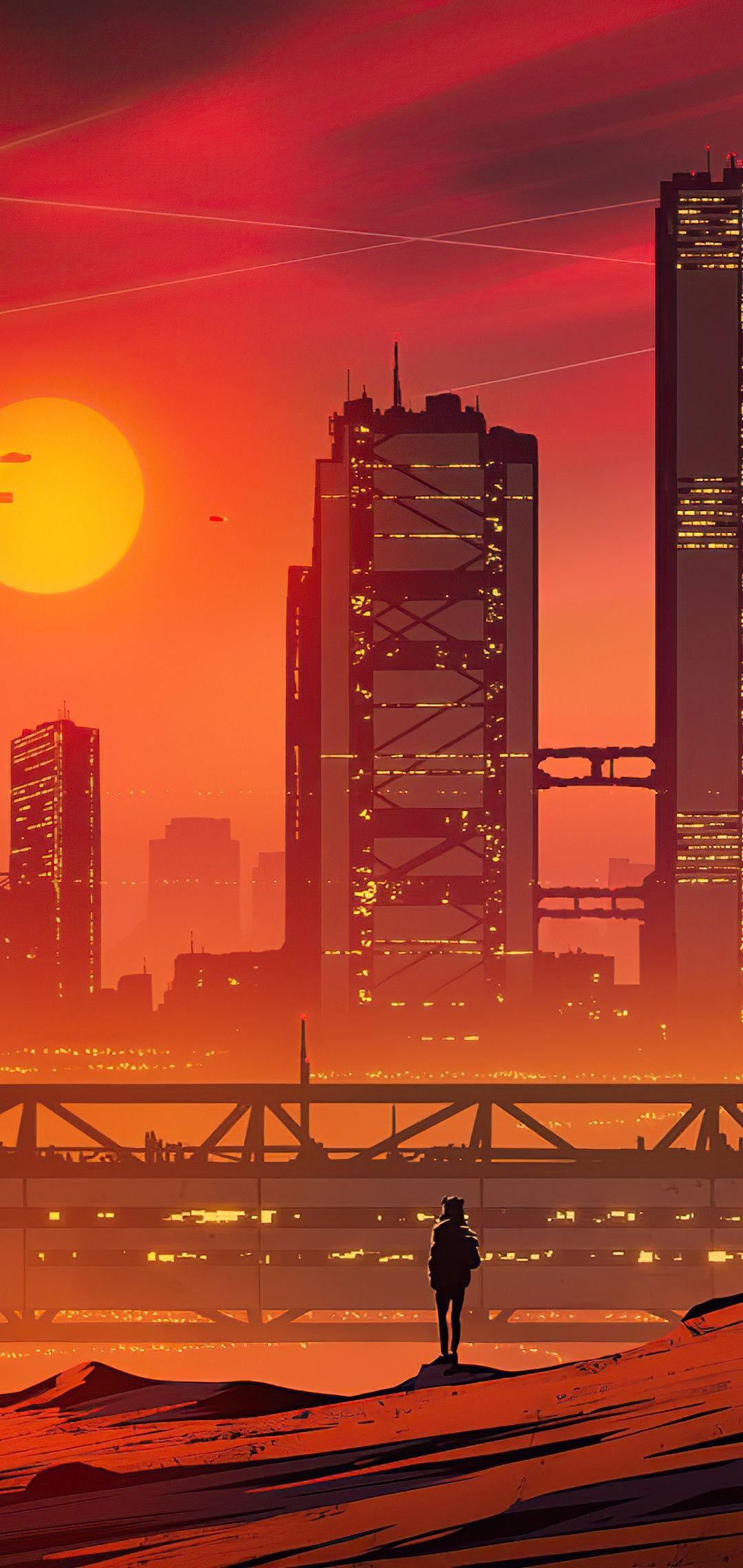1080x2280 City Sundown Wallpaper in comments