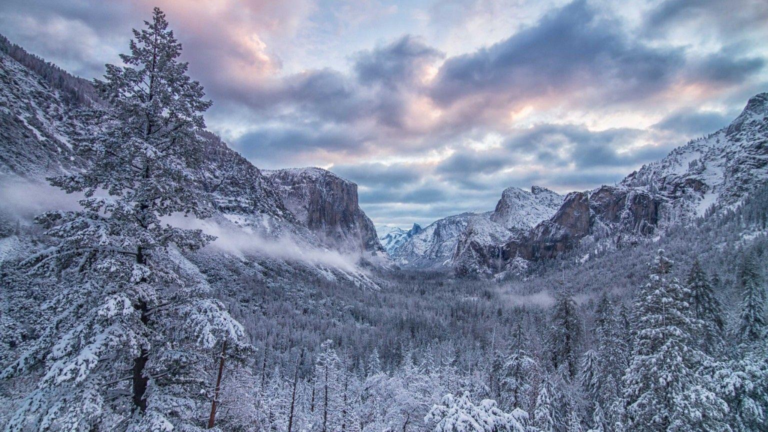 1536x864 Download 1536x864 Winter, Snow, Mountains, Clouds, Sky Wallpaper