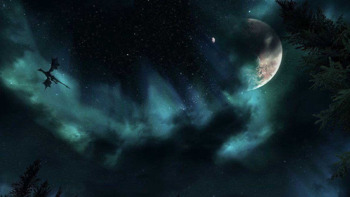 1191x670 Skyrim rồng bầu trời đêm hình nền