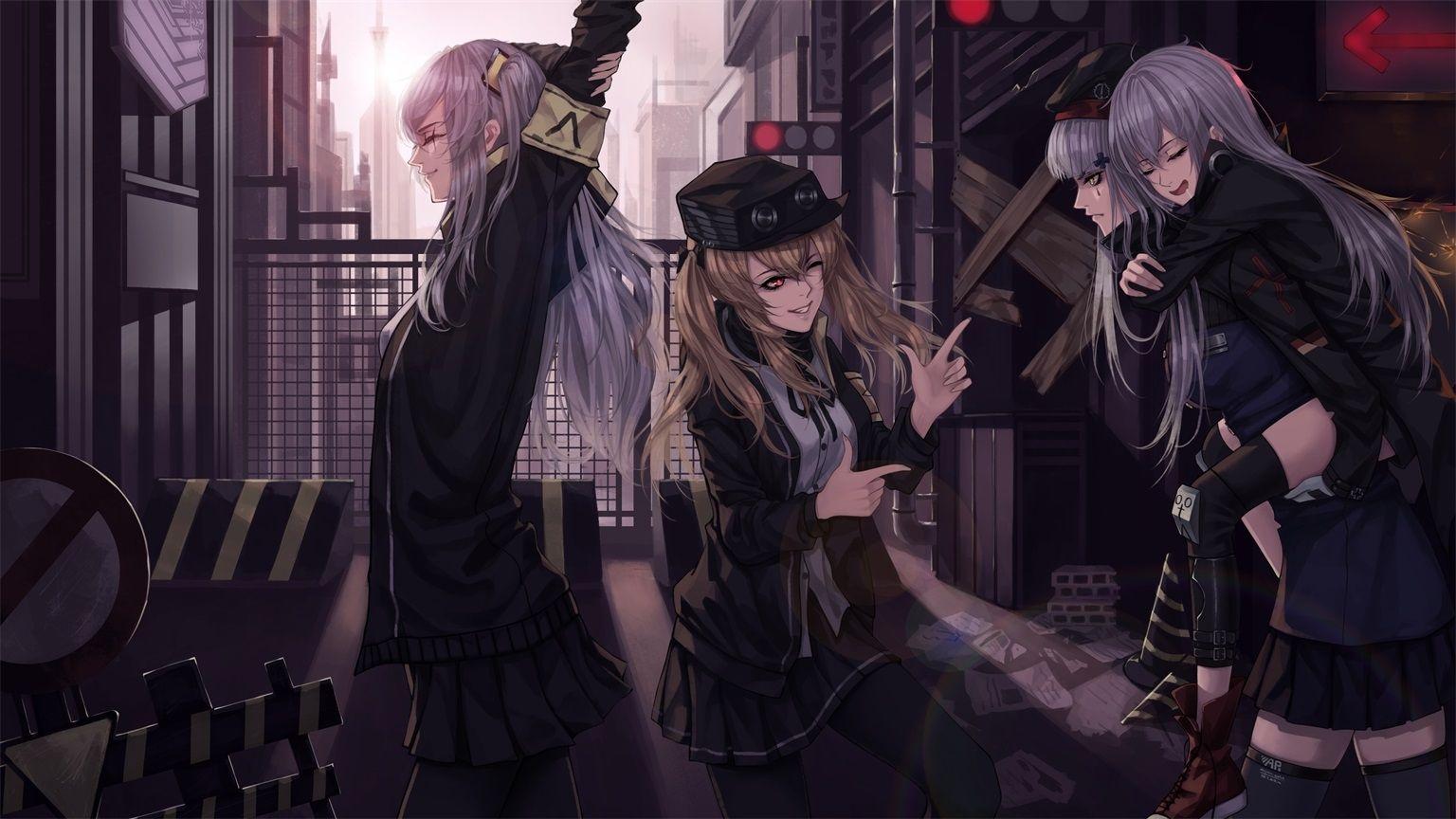 1536x864 Download 1536x864 Girls Frontline, Anime Girls, Friends, White Hair, Blonde, Anime Style Games Wallpaper