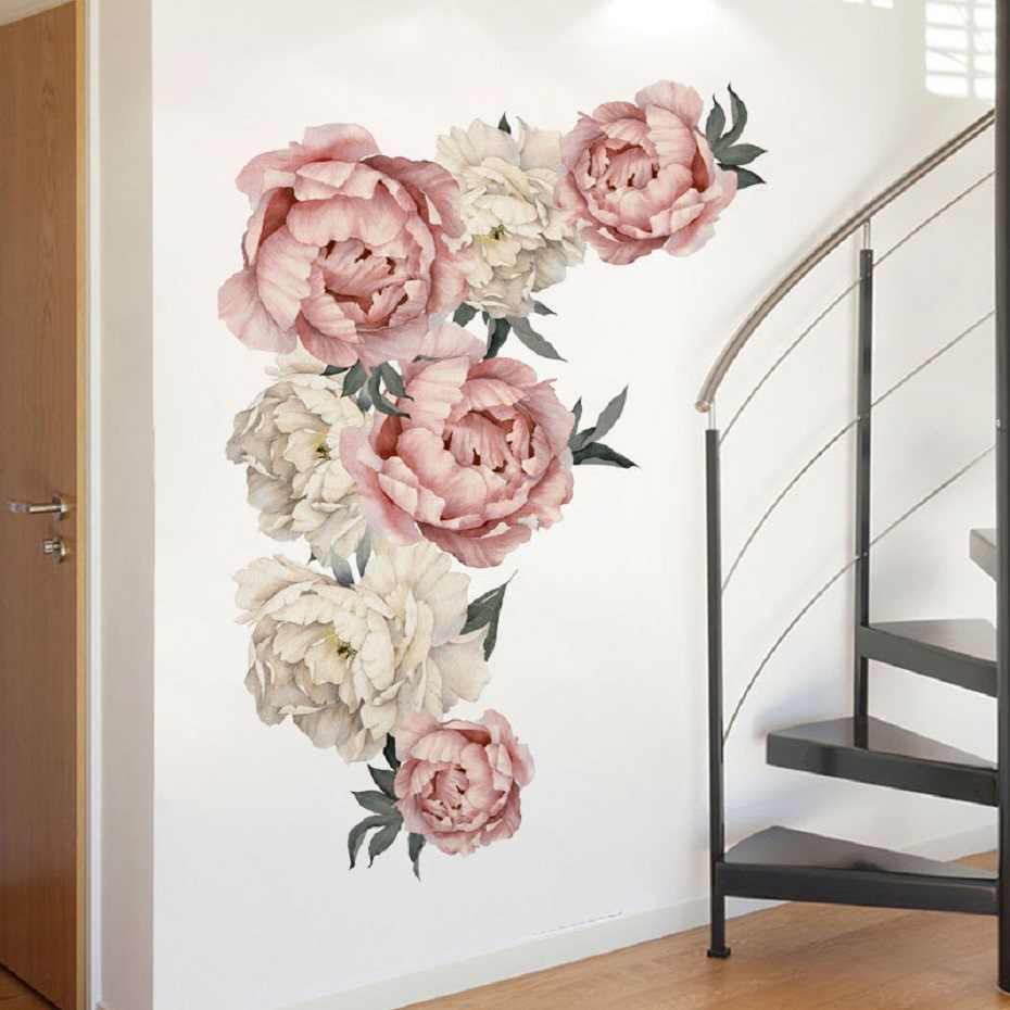 930x930 Pink Watercolor Peony Vintage Wall Decal Vinyl Peel and Stick