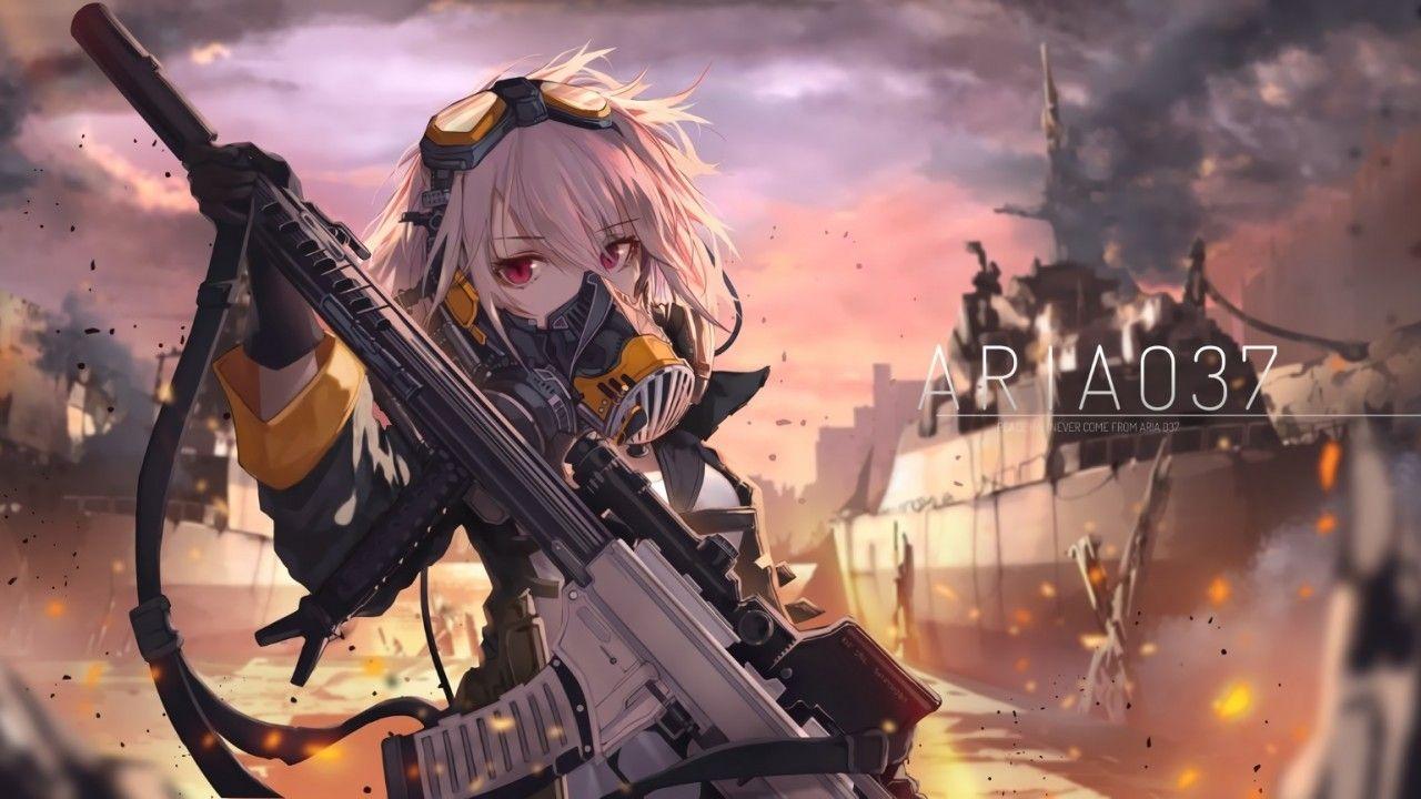 1280x720 Download 1280x720 Anime Girl, Gas Mask, Goggles, Gray Hair