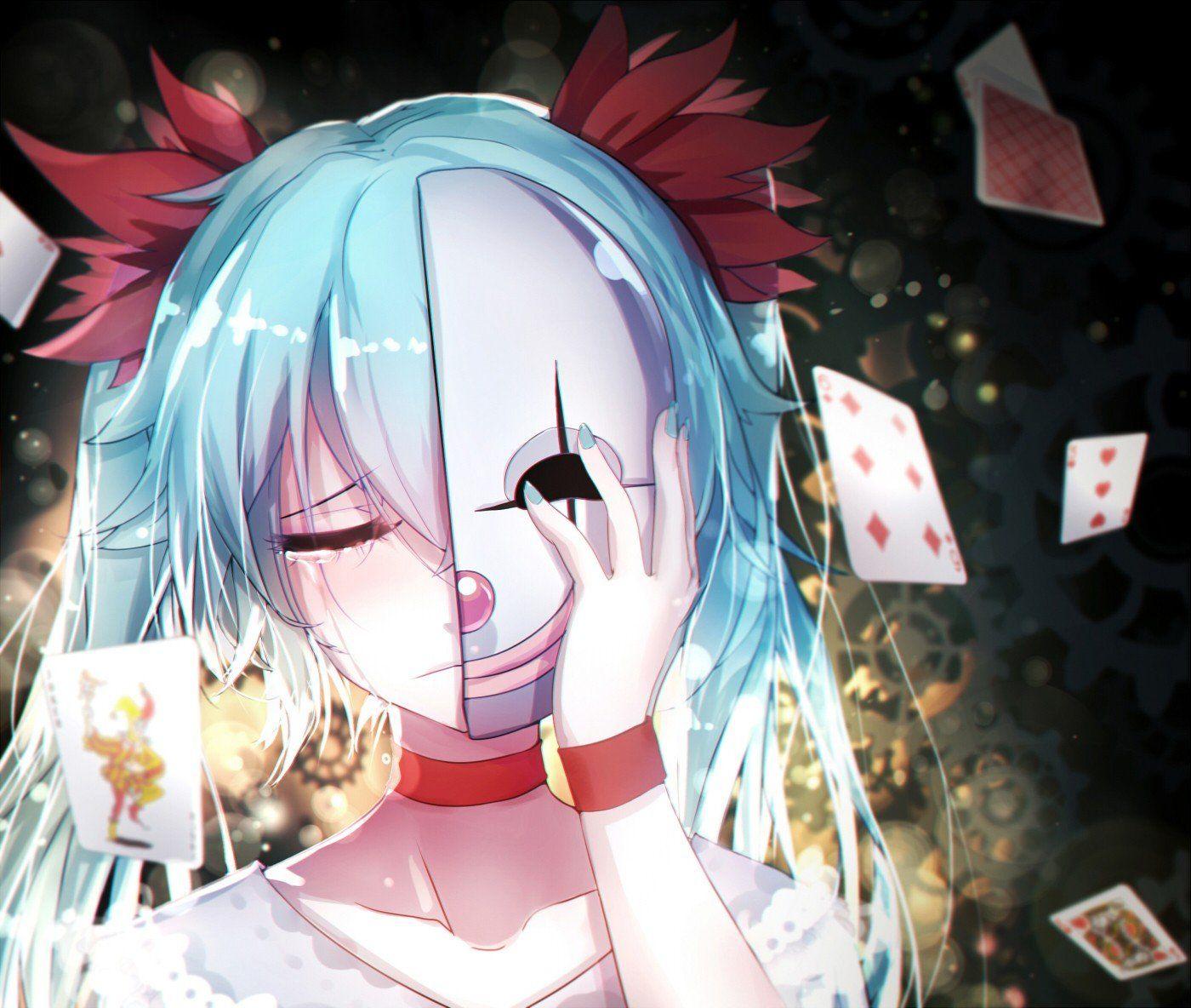 1400x1184 anime girls, Vocaloid, Hatsune Miku, Mask, Tears Wallpaper HD