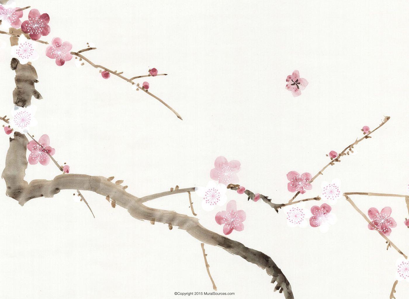 1400x1023 Cherry Blossoms White. Chinoiserie Mural Wallpaper