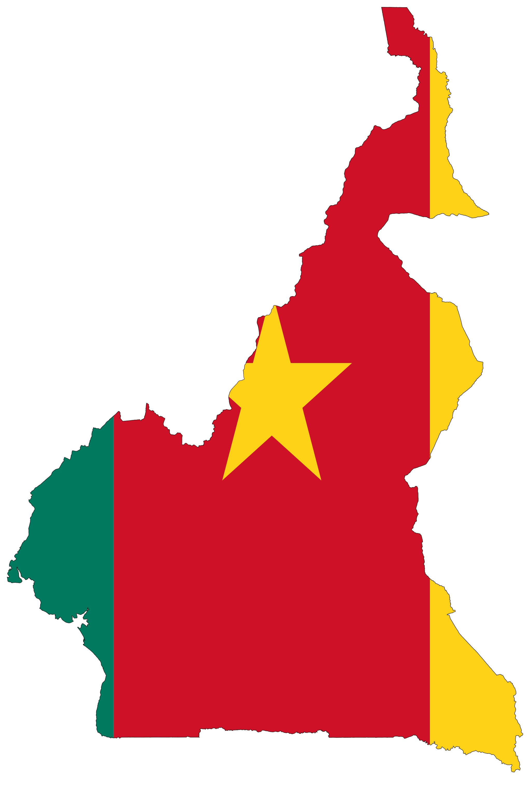 2048x3045 Map of Cameroon bleed green, red, yellow. Cameroon