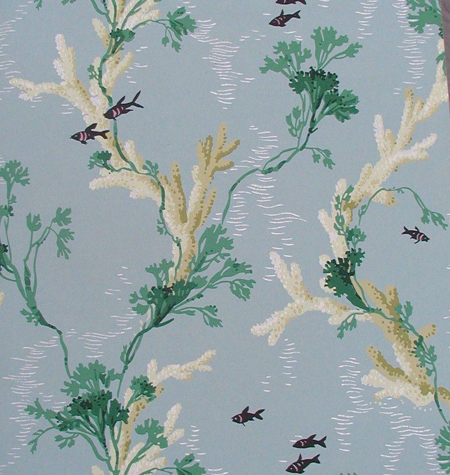 911x960 1940's Vintage Wallpaper Fish with Seaweed & Coral. Wallpaper