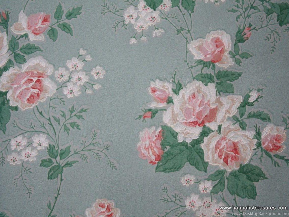 1152x864 1940's Vintage Wallpaper Beautiful Pink Roses By HannahsTreasures