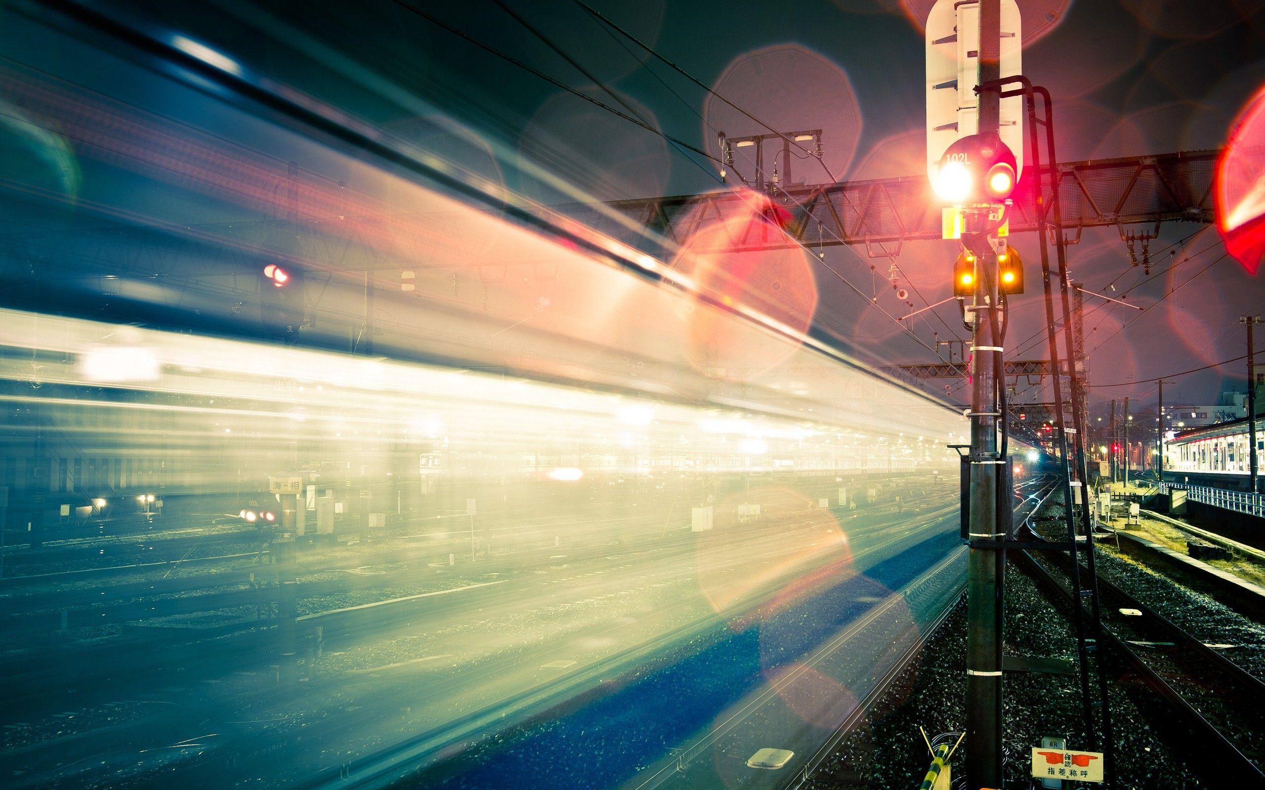 2560x1600 Japan Railroad Light Long Exposure Photography Wallpaper HD
