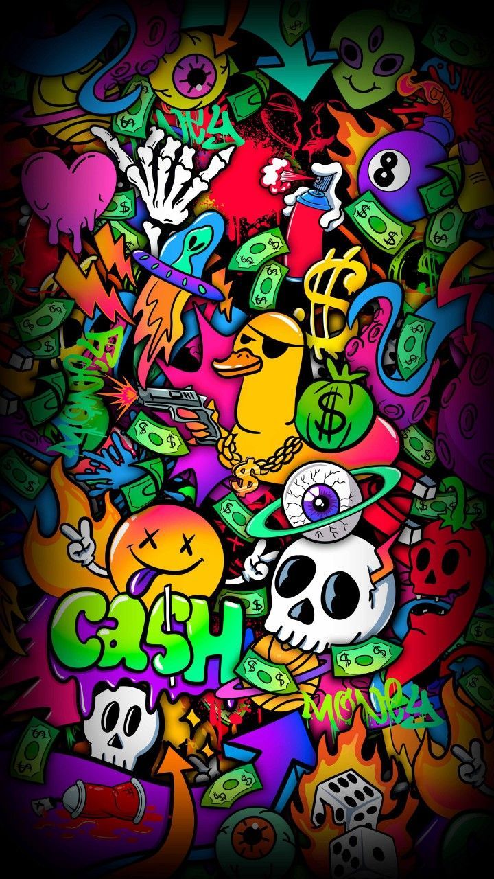 720x1280 Skulls and Money Graffiti Art. Sticker bomb wallpaper, Trippy iphone wallpaper, Graffiti wallpaper iphone
