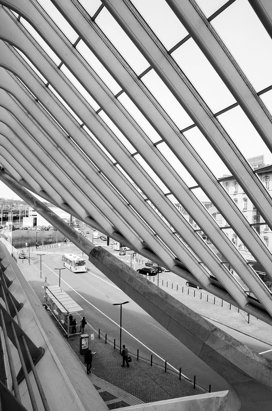 910x1374 HD wallpaper: Station, Liège, Architecture, Building, black white, lines