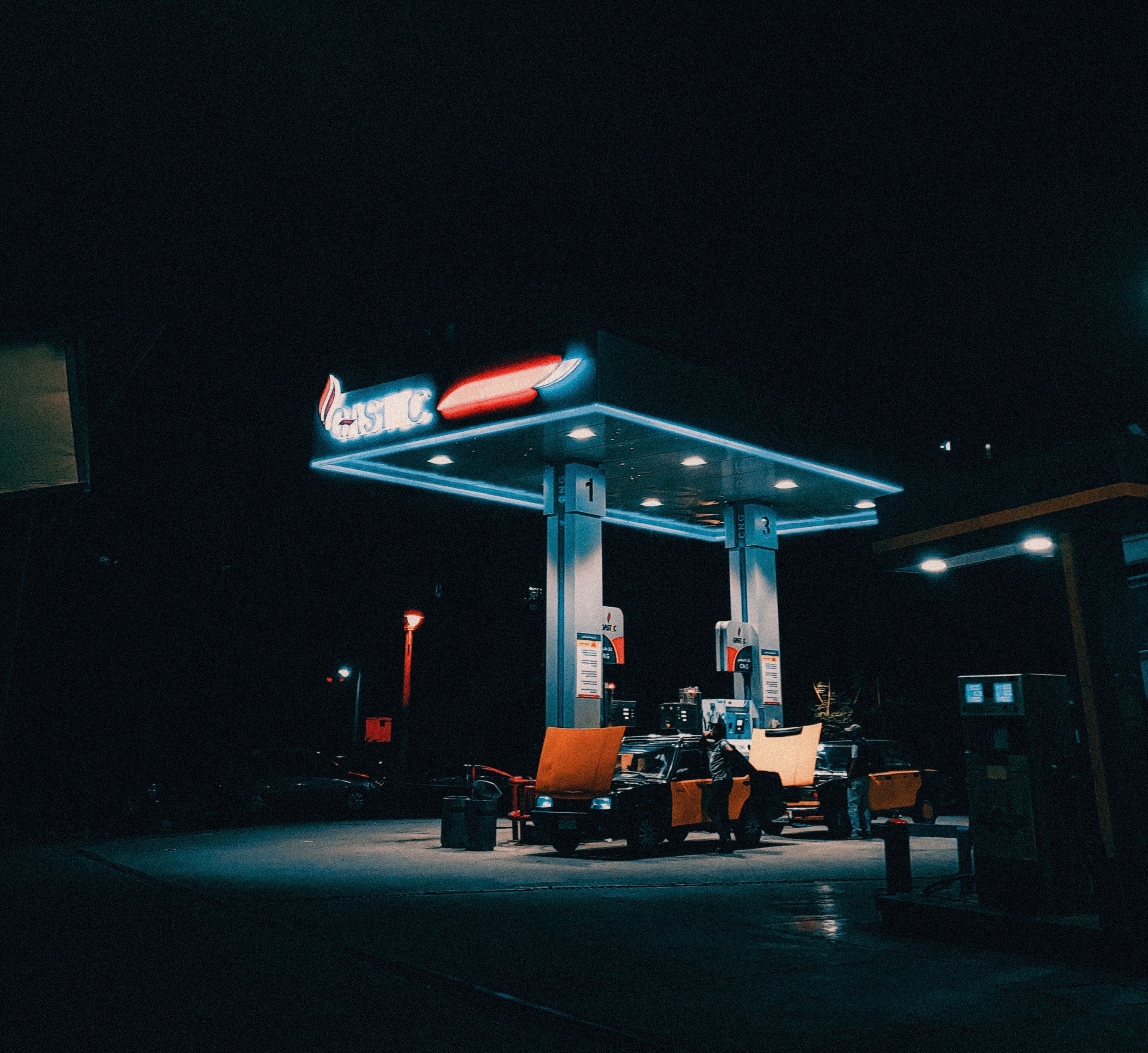 3072x2817 Moody Nighttime Gas Station Scene · Free
