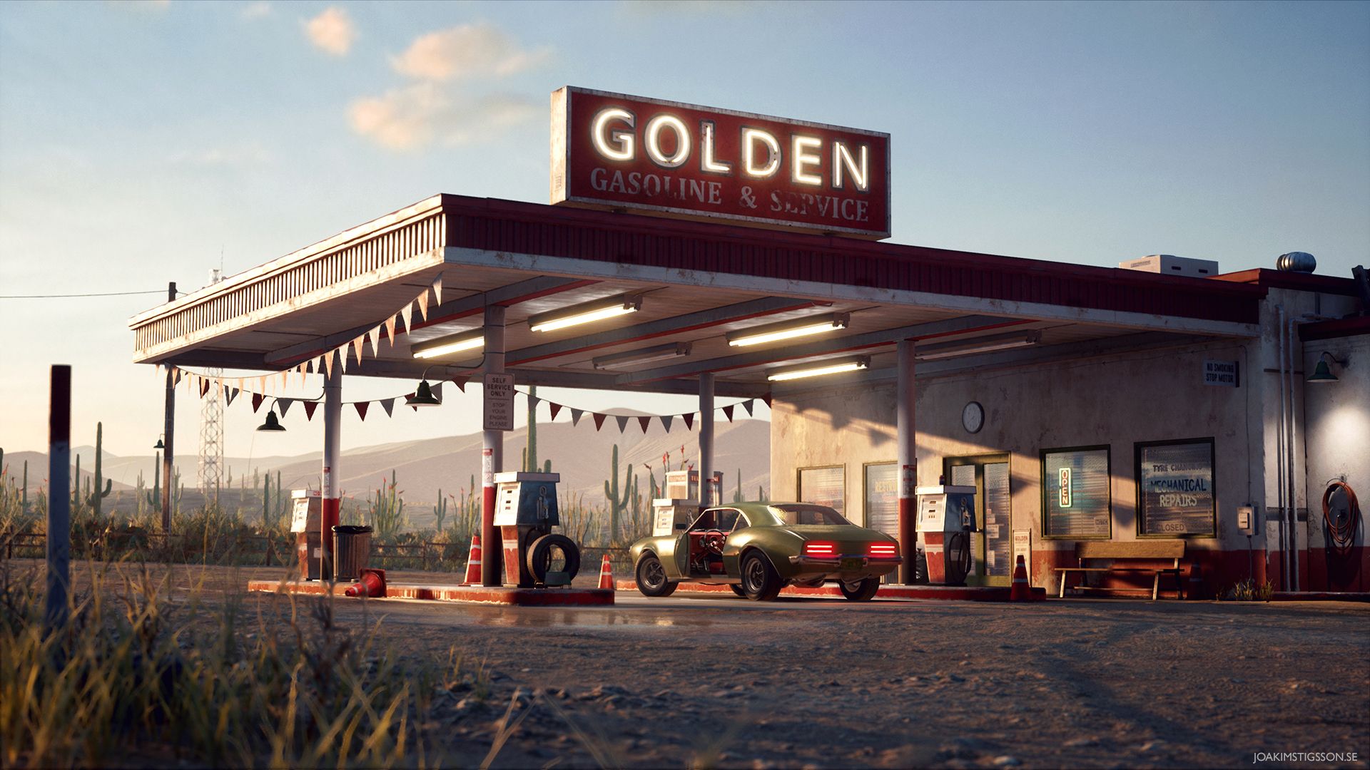 1920x1080 Desert Gas Station