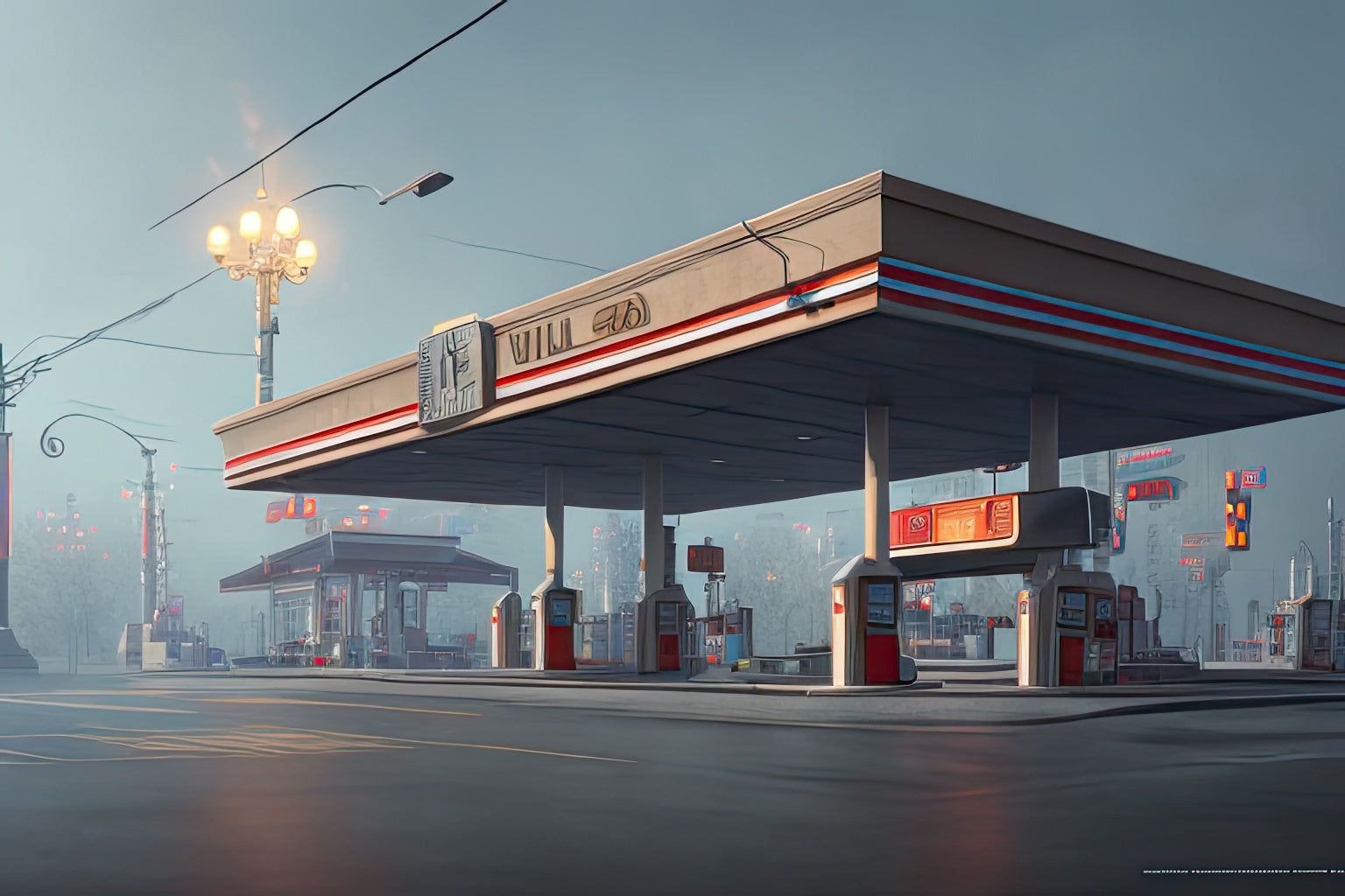 1536x1024 Futuristic Gas Station Digital Painting