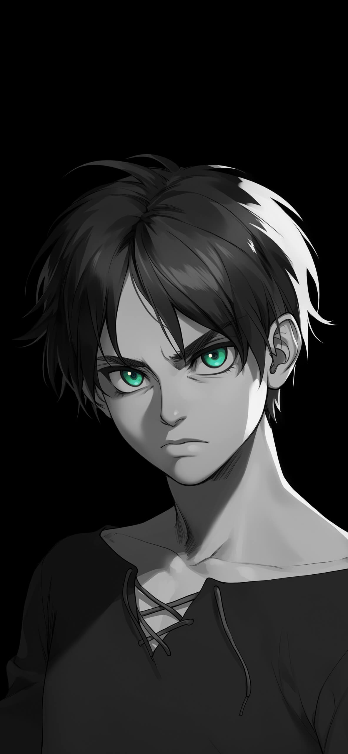 1183x2560 Eren Black And White Wallpaper