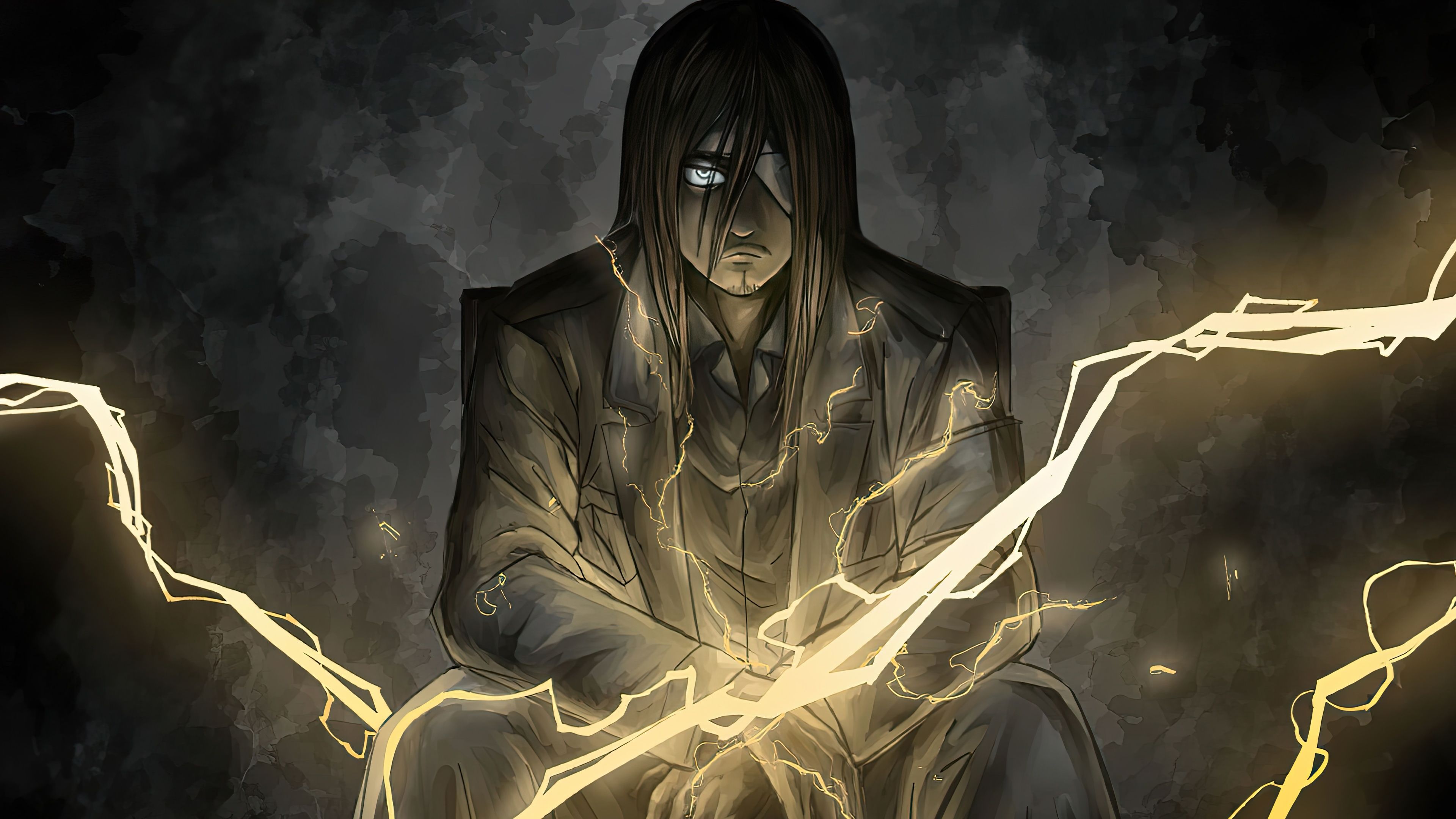 3840x2160 Eren Yeager Wallpaper 4K, Lightning, Shingeki no Kyojin