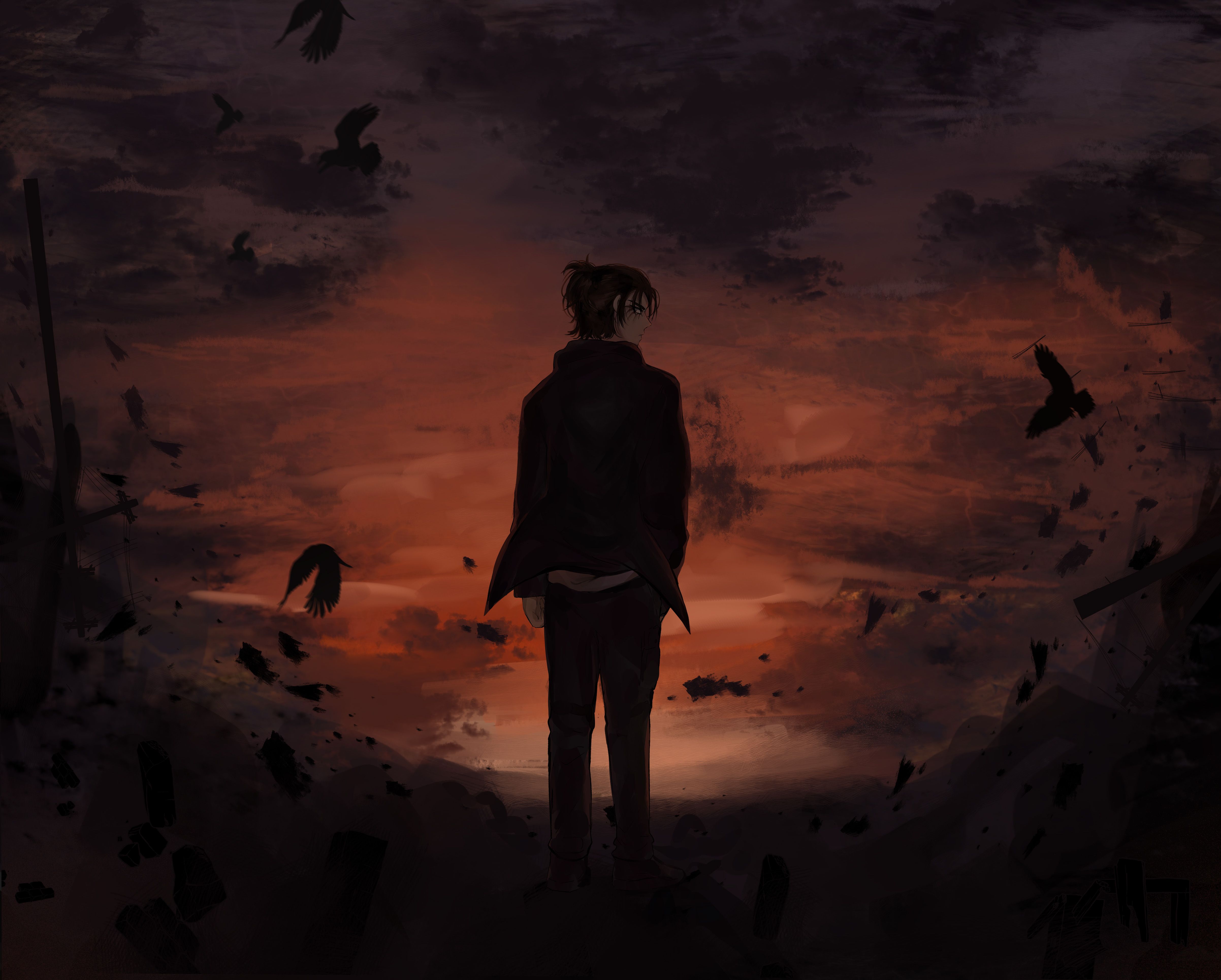 4808x3858 Attack on Titan Eren Sunset Wallpaper 4Kx3858