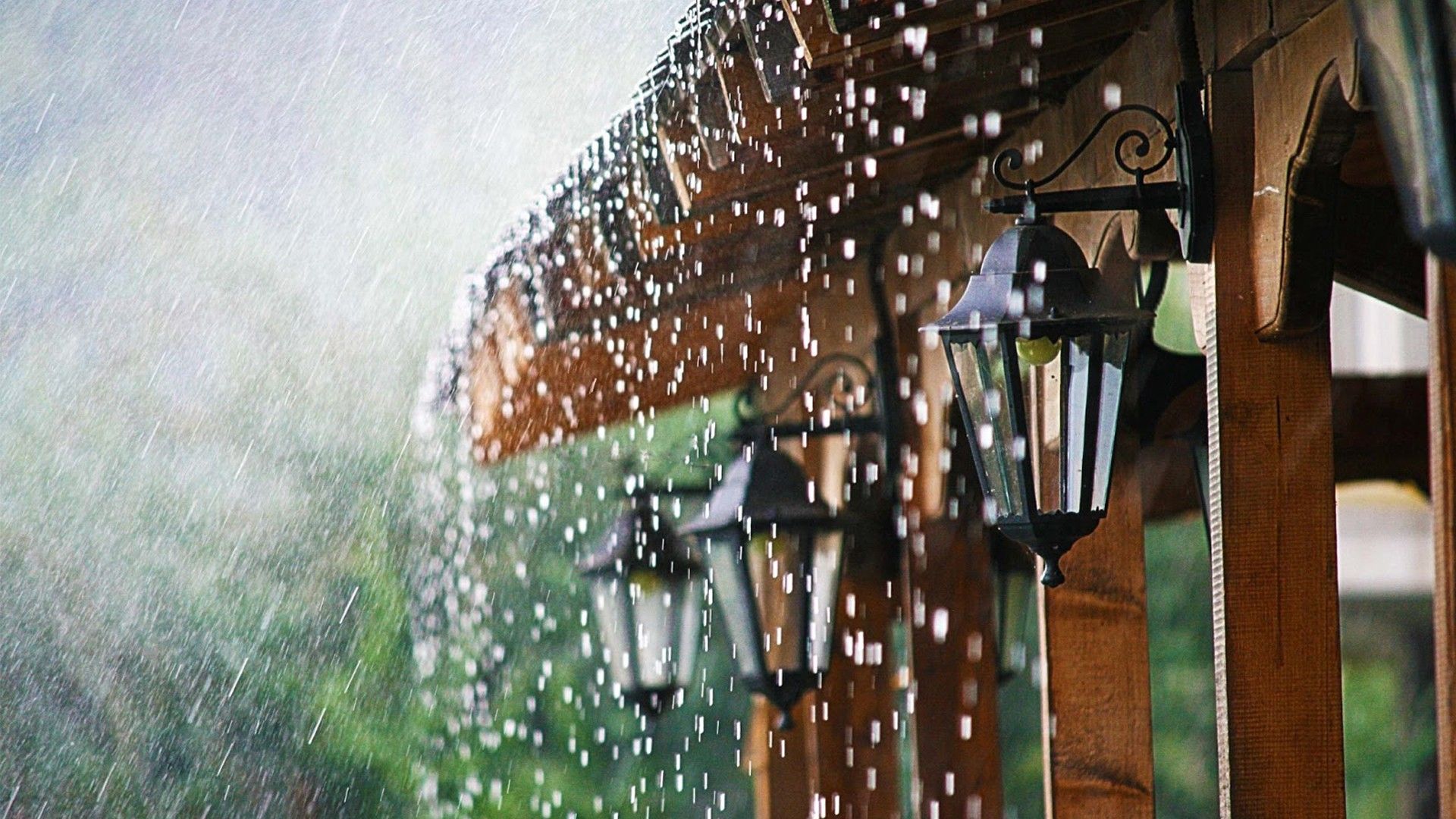 1920x1080 Falling Rain Drops On Yard House HD Rain Wallpaper