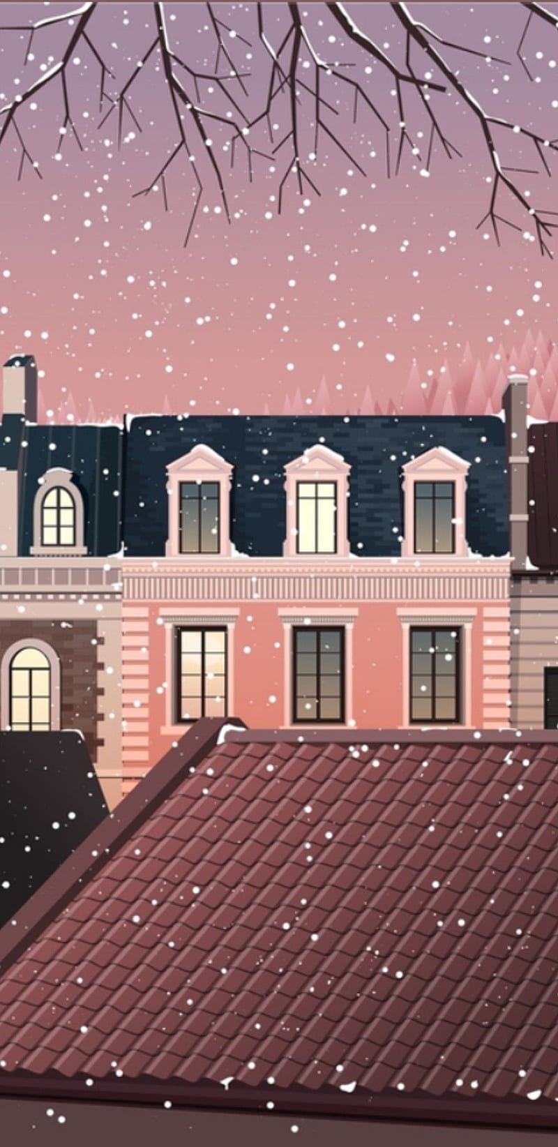 800x1644 Rainy, brawn, classic, cute, damask, desenho, drawn, house, pink, rain, windows, HD phone wallpaper