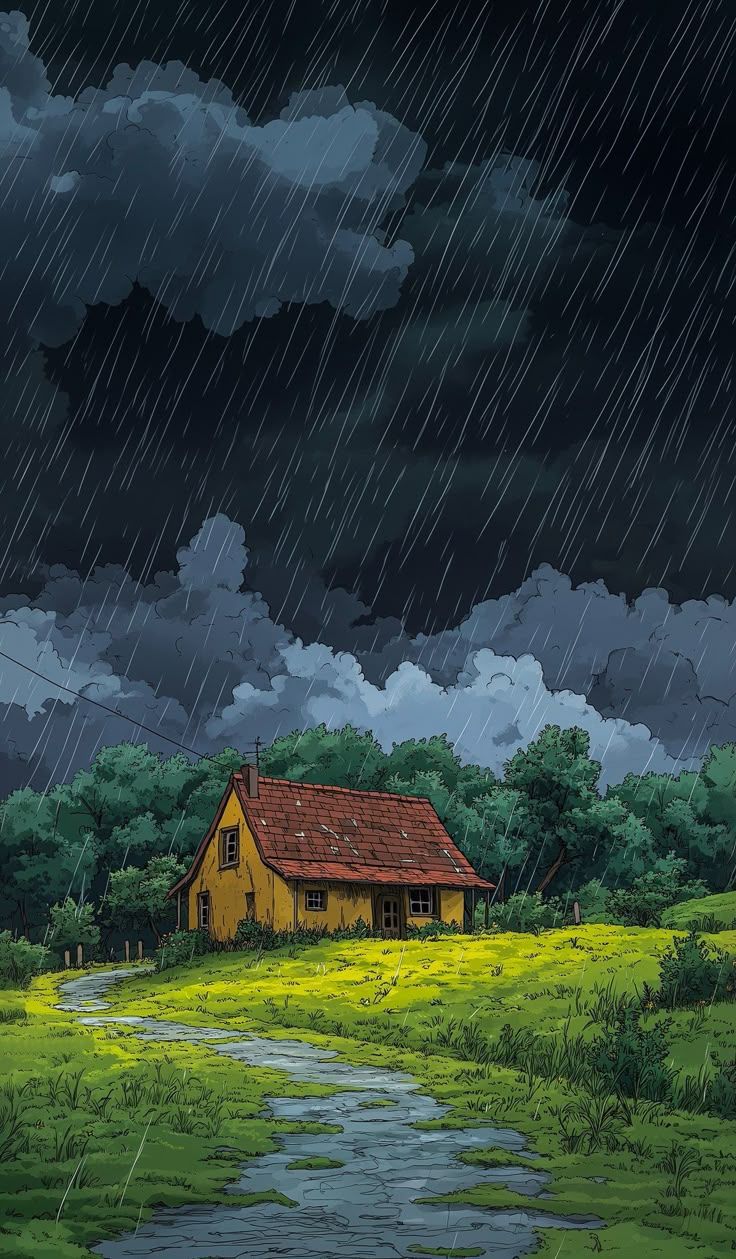 736x1259 Rainy day wallpaper. Rainy day drawing, Beautiful paintings of nature, Anime scenery wallpaper
