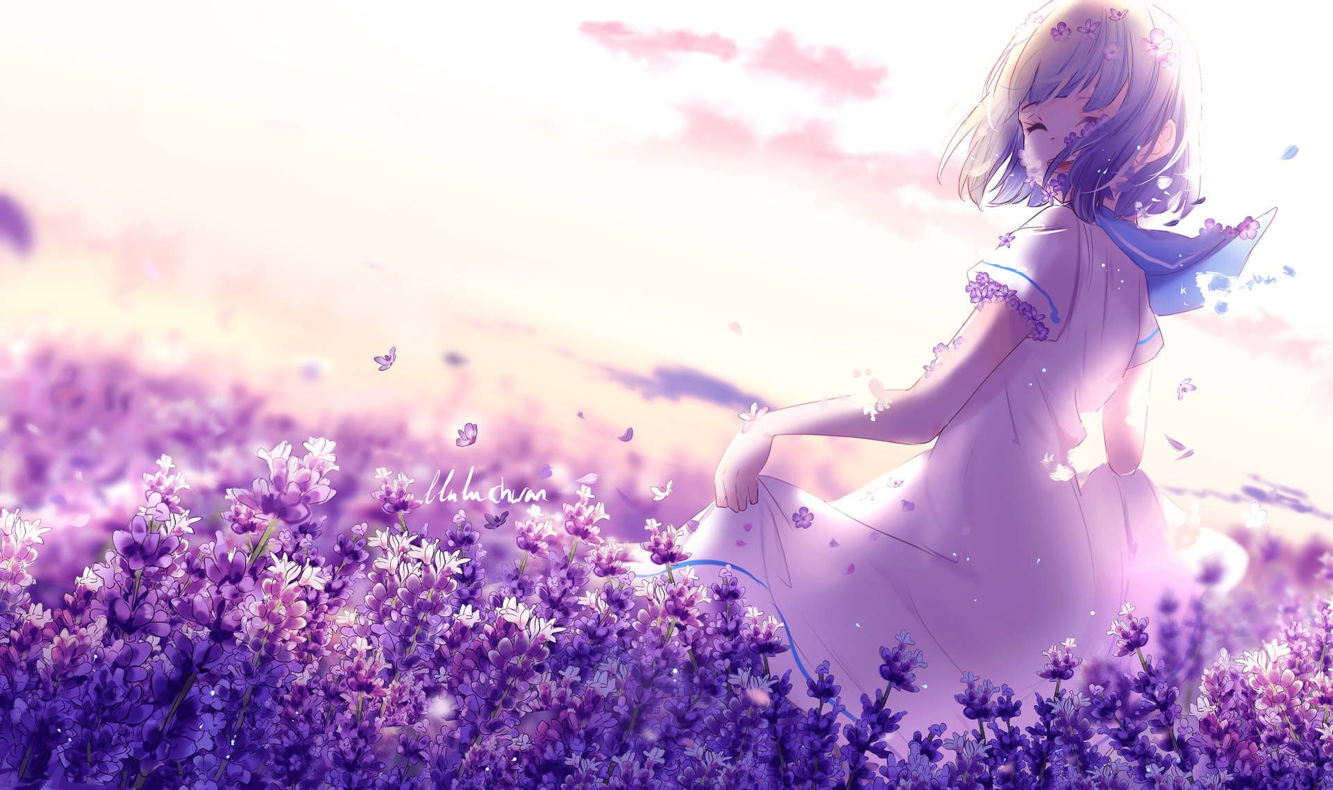 1920x1139 White Purple Anime Wallpaper