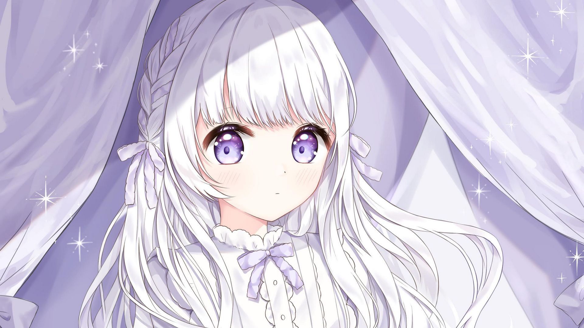 1920x1080 Light Purple Eyes White Hair Dress Anime Girl HD Anime Girl Wallpaper