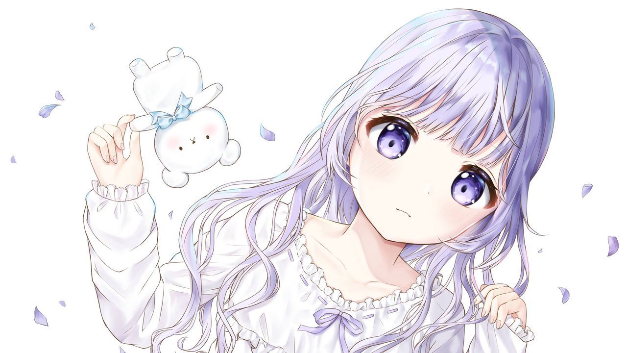1280x720 Wallpaper girl, glance, dress, anime, art, light, purple hd, picture, image