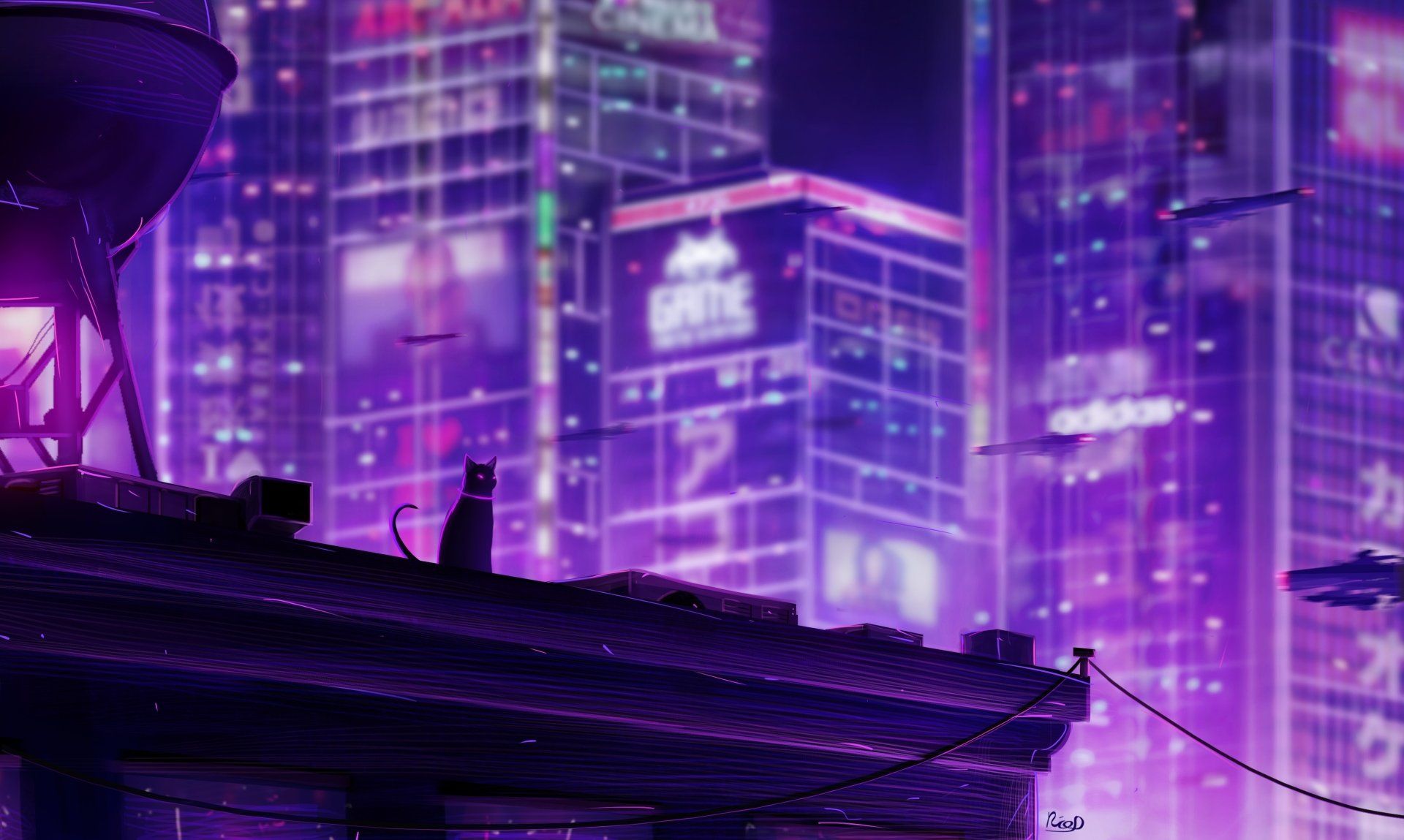 1920x1149 Anime City Nightscape Ultra HD Wallpaper by Rico De Zoysax2556