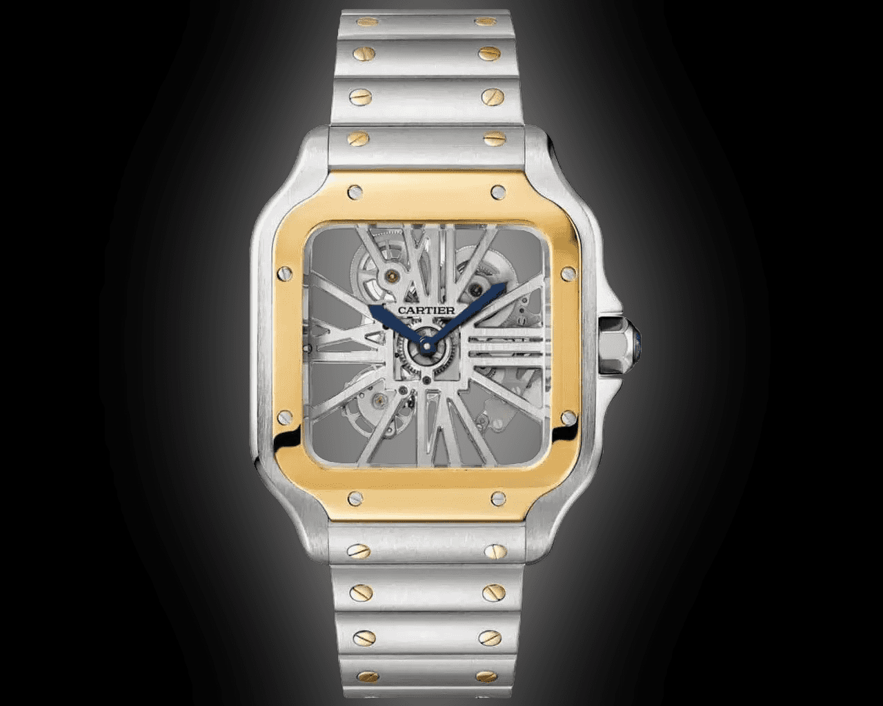 1280x1024 Cartier Santos de Cartier WHSA Transparent Dial, Stainless Steel, 39.8 mm, Men's Watch