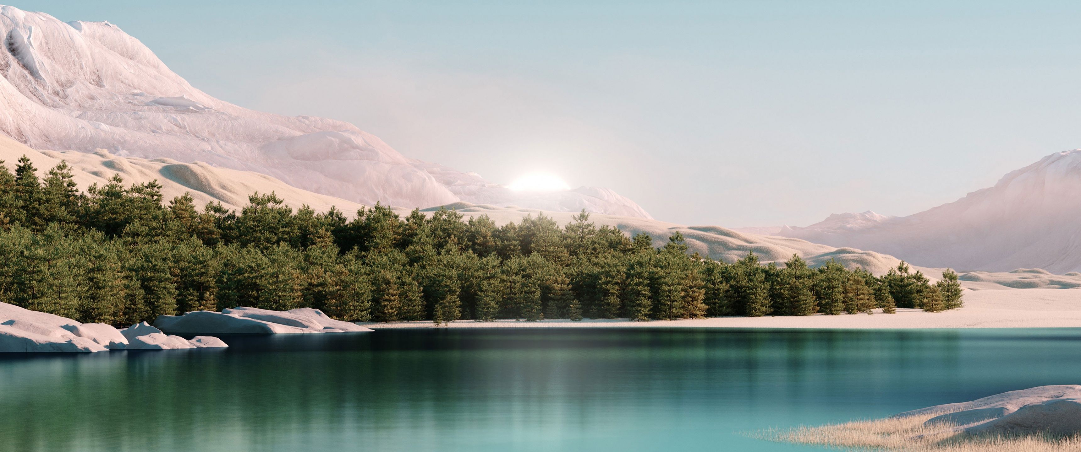 3440x1440 Windows 11 Wallpaper 4K, Forest, Landscape, Scenery