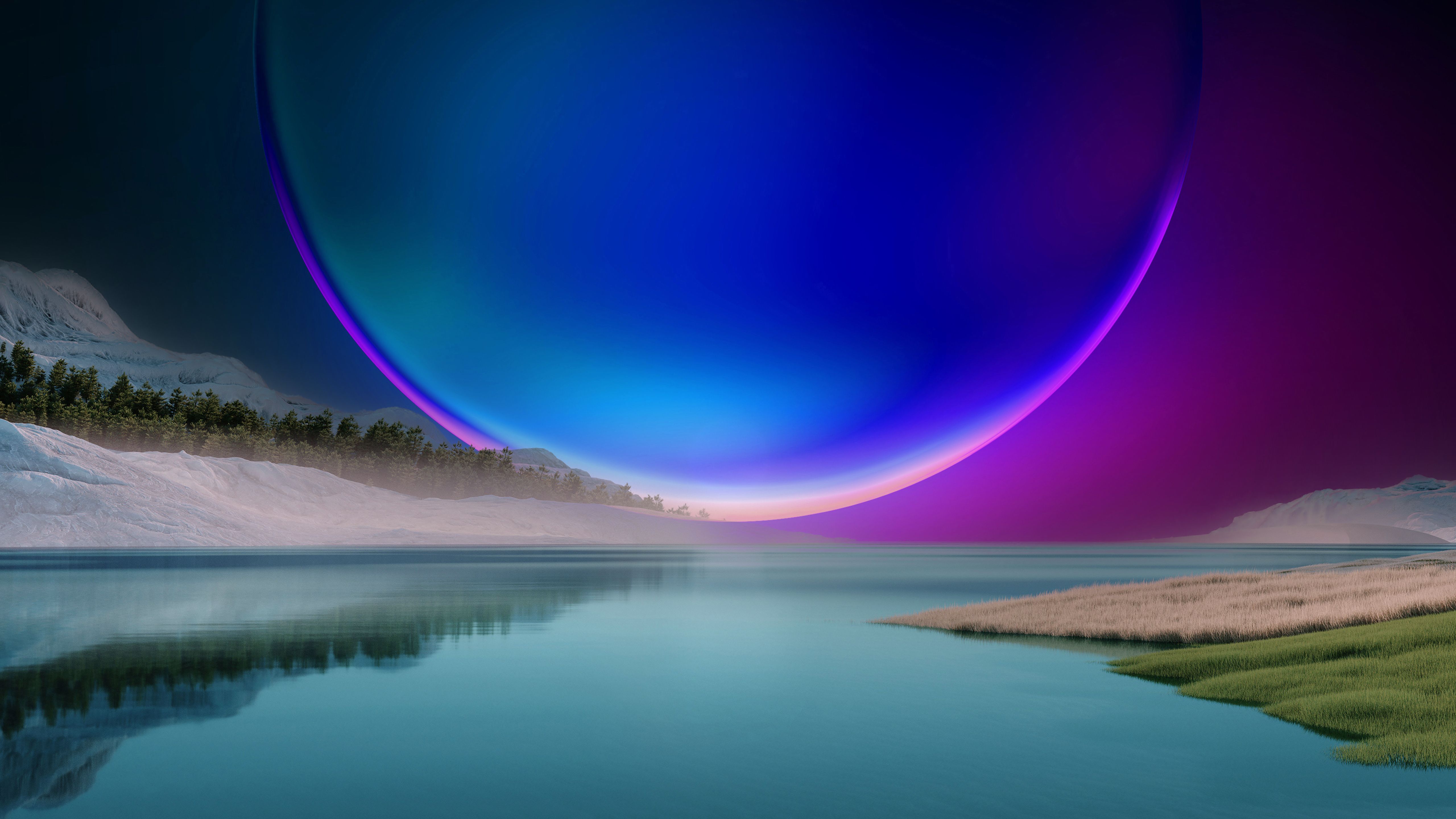 5120x2880 Landscape River Sun Windows 11 Reflection 4K 5K HD Windows 11 Wallpaper