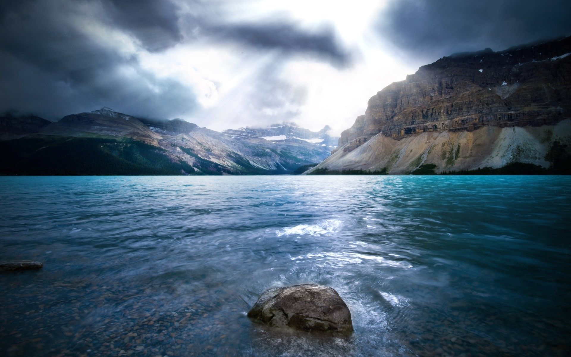 1920x1200 nature, Landscape, Blue, Lake, Mountain, Sun Rays, Clouds, Canada, Water, Summer, Sunlight Wallpaper HD / Desktop and Mobile Background
