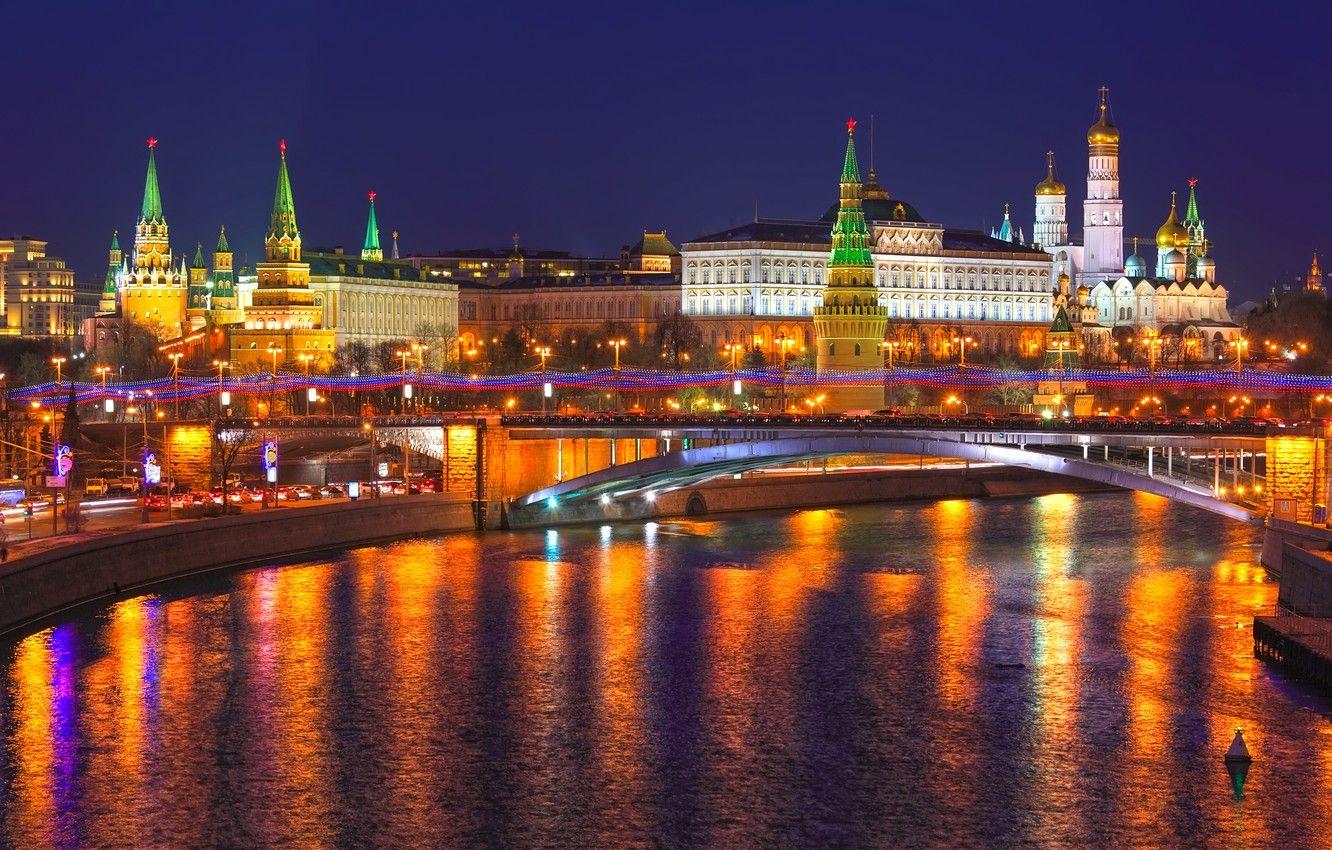 1332x850 Wallpaper night, city, lights, reflection, river, Moscow, The Kremlin, Russia, Russia, Moscow, Kremlin image for desktop, section город