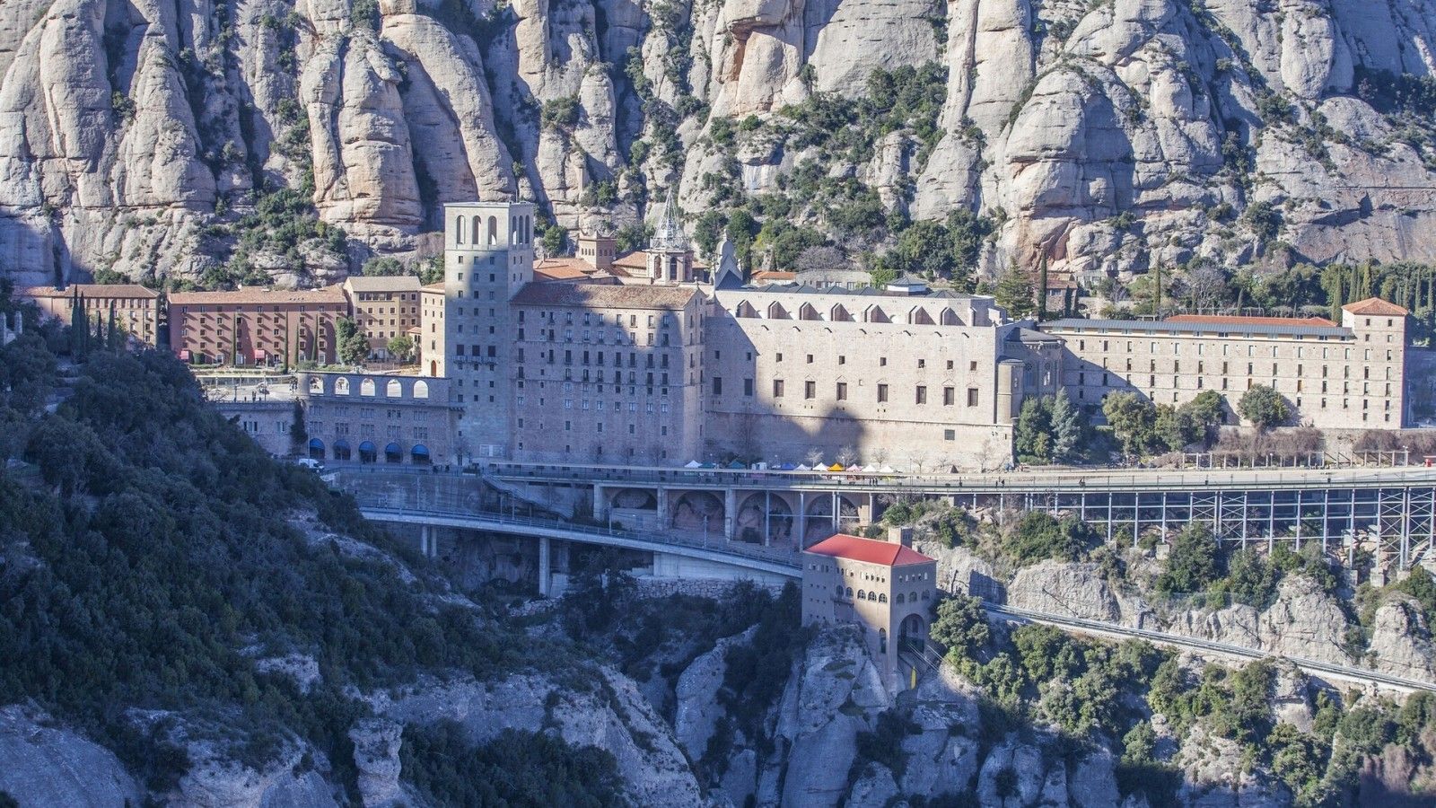 1600x900 Catalonia Monastery Mountain Rock Santa Maria de Montserrat Abbey Spain HD Travel Wallpaper