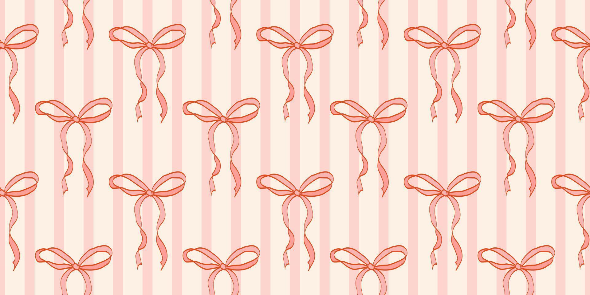 1920x960 Pink vintage coquette ribbon bows seamless pattern for fabric, wallpaper, gift wrapping, stationery, fashion design, bedding, scrapbooking, and feminine branding in delicate retro aesthetic