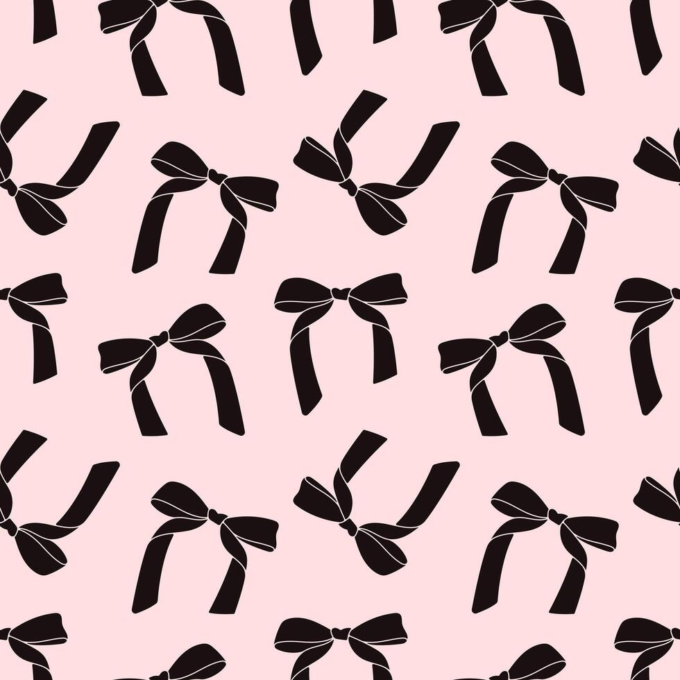 980x980 Cute coquette pattern seamless black ribbon bow on pink background. Cute feminine romantic background for textile, fabric, wallpaper, wrapping
