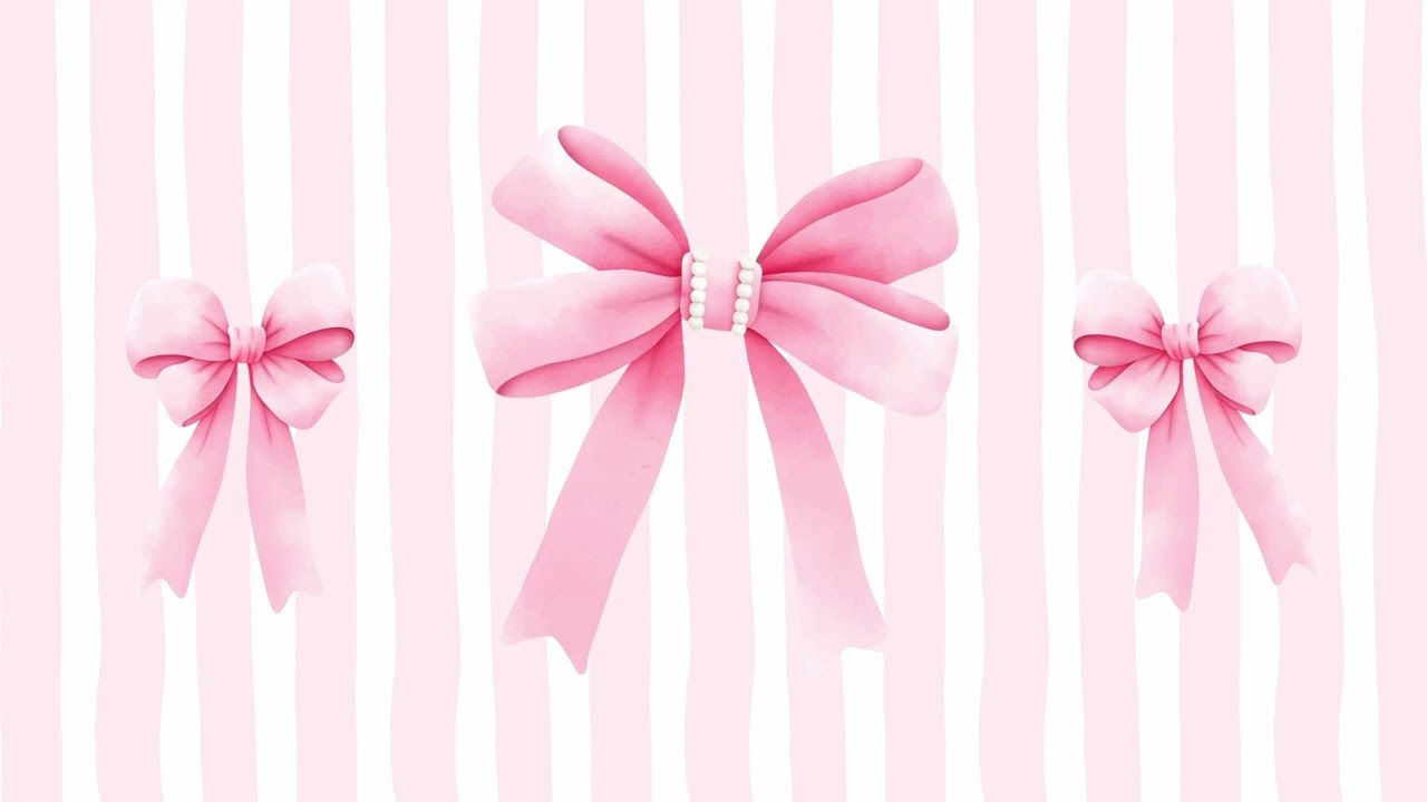 1280x720 Coquette aesthetic screensaver. Pink bow wallpaper. Trendy stripe background. Art for your tv 2hr