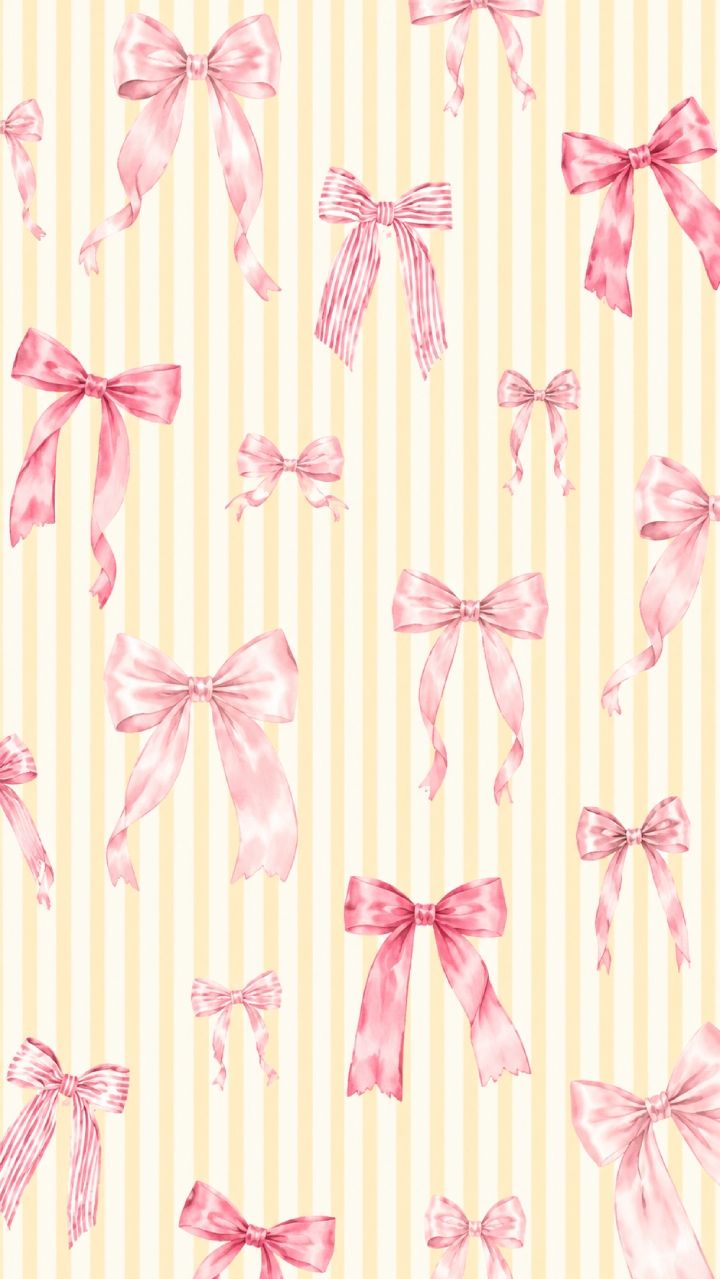 720x1279 Coquette Pink Bow Yellow Striped Wallpaper : Aesthetic Pink Ribbon Phone Background