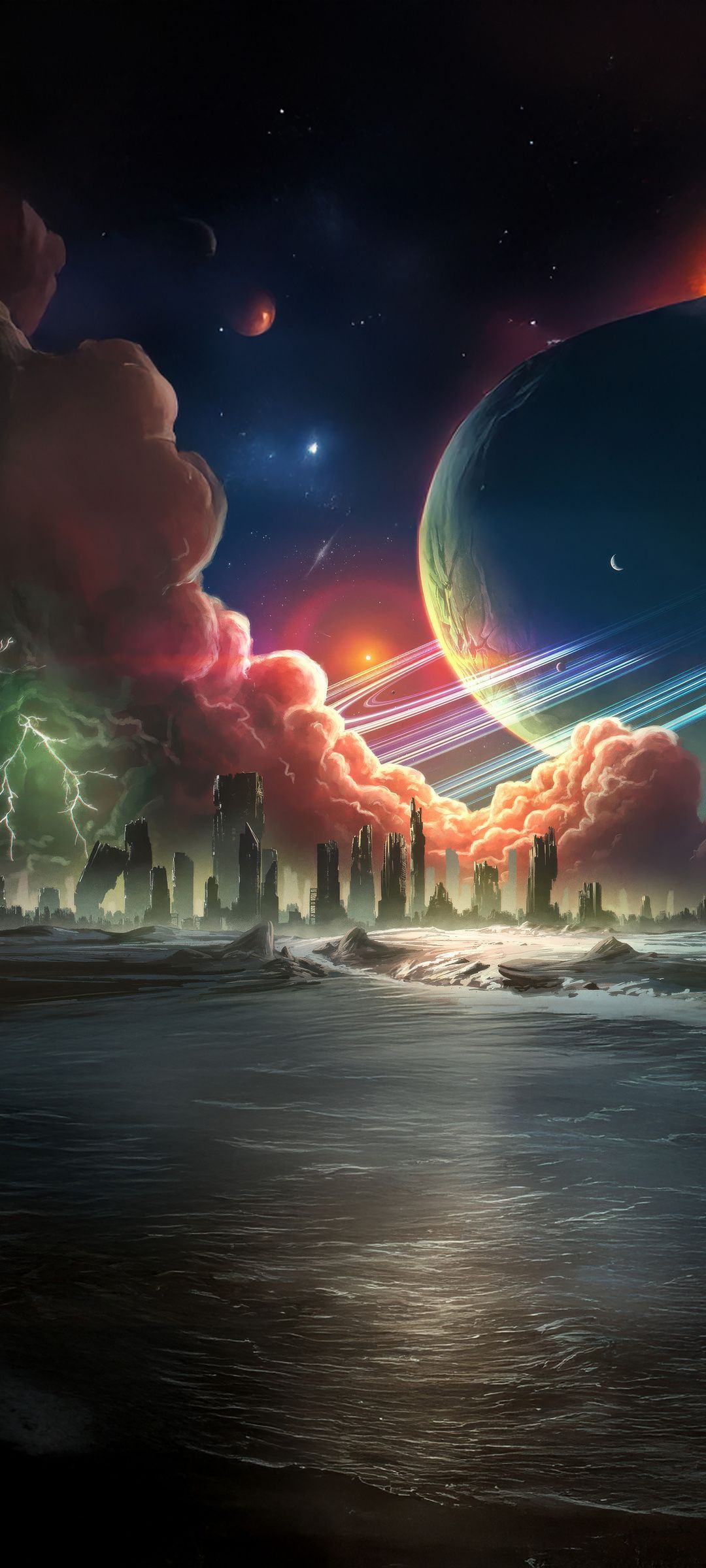 1080x2400 Cosmic Storm Over Alien Metropolis Google Pixel 7 , HD 4k Wallpaper, Image, Background, Photos and Picture