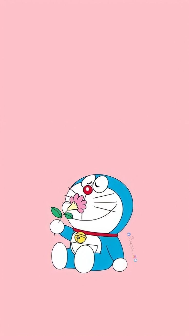 736x1309 Classic Doraemon Cartoon Holding a Flower. Doraemon wallpaper cute aesthetic, Doreamon nobita wallpepar, Doraemon pink