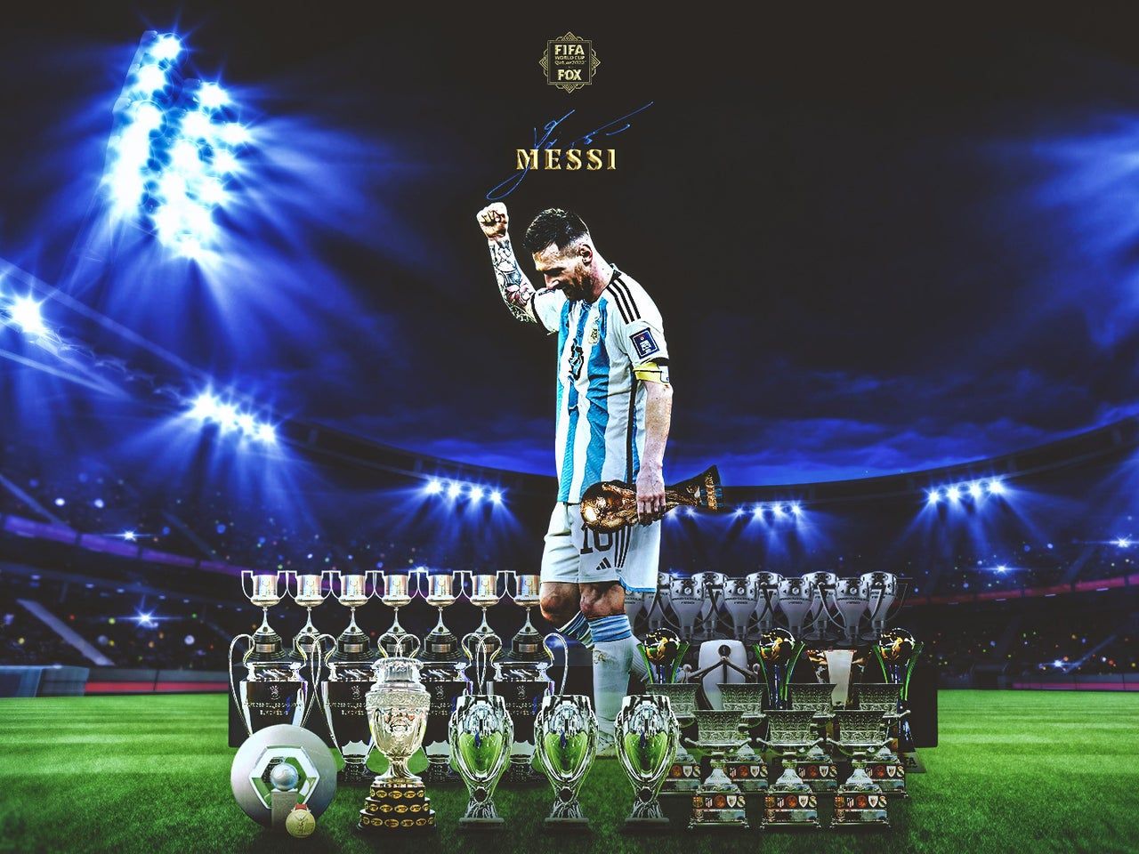 1280x960 Messi Trophies Wallpaper