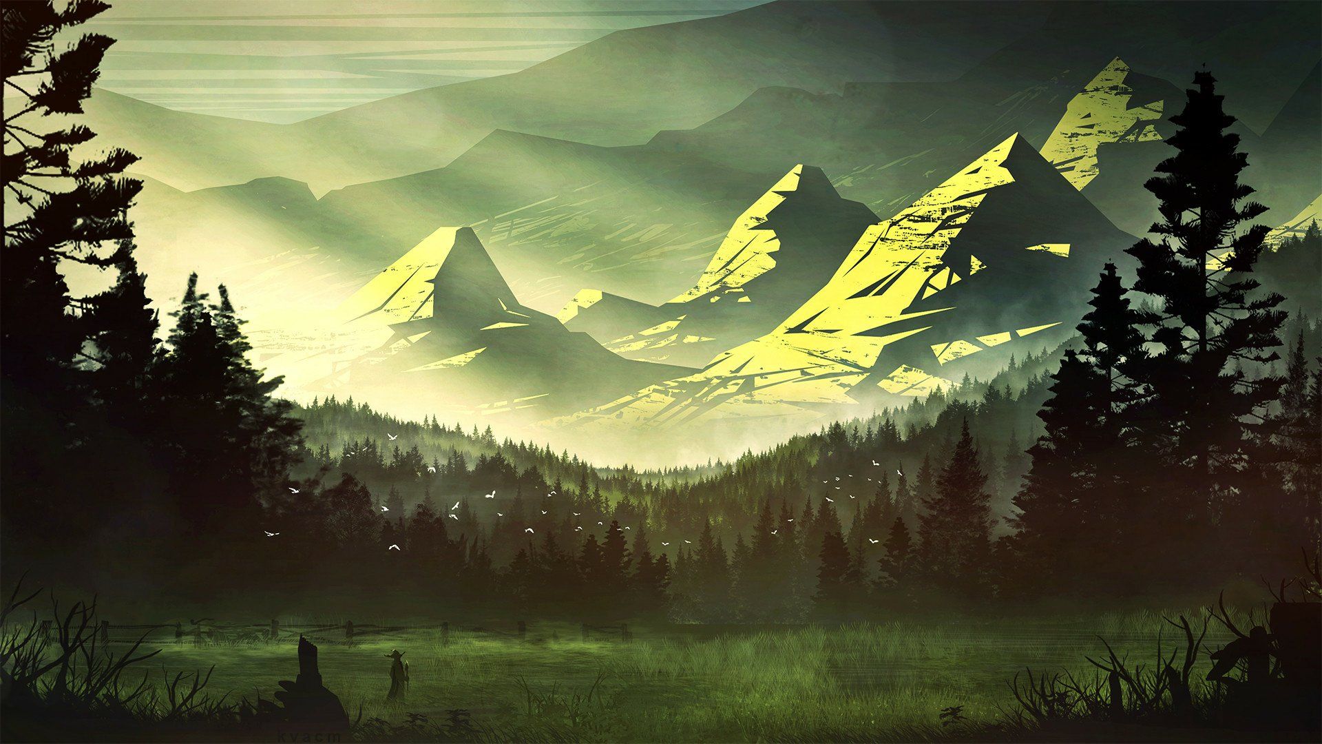 1920x1080 Mystical Mountain Forest: A Fantasy Landscape HD Wallpaper by Michal Kváčx1080