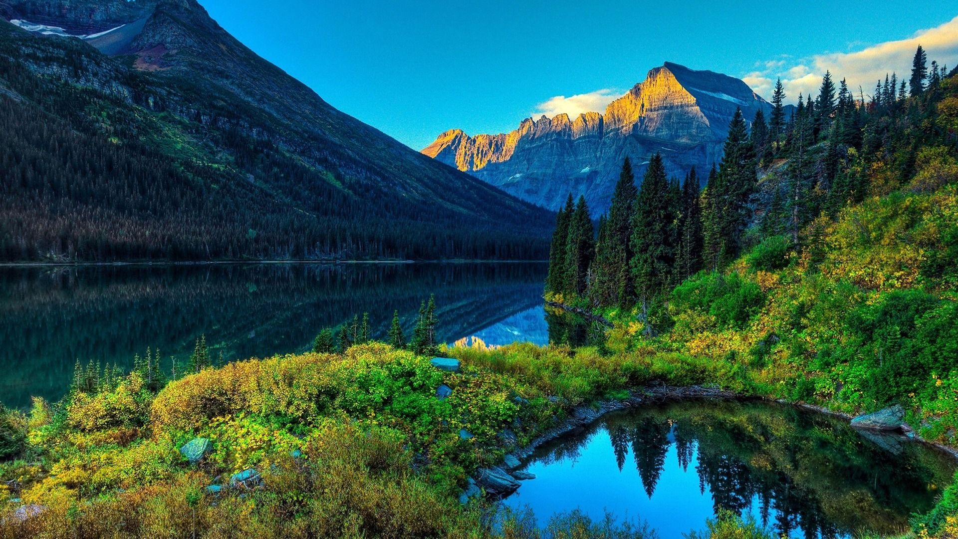 1920x1080 River mountains green forest Nature HD Wallpaper